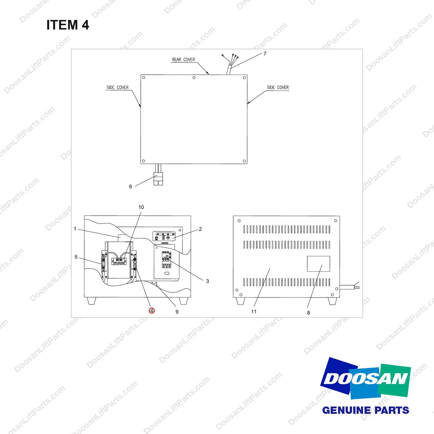 D559549 CHARGER, 230AH, 220V(3P-50HZ, - full parts diagram, item 4 marked - genuine Doosan / Bobcat forklift part