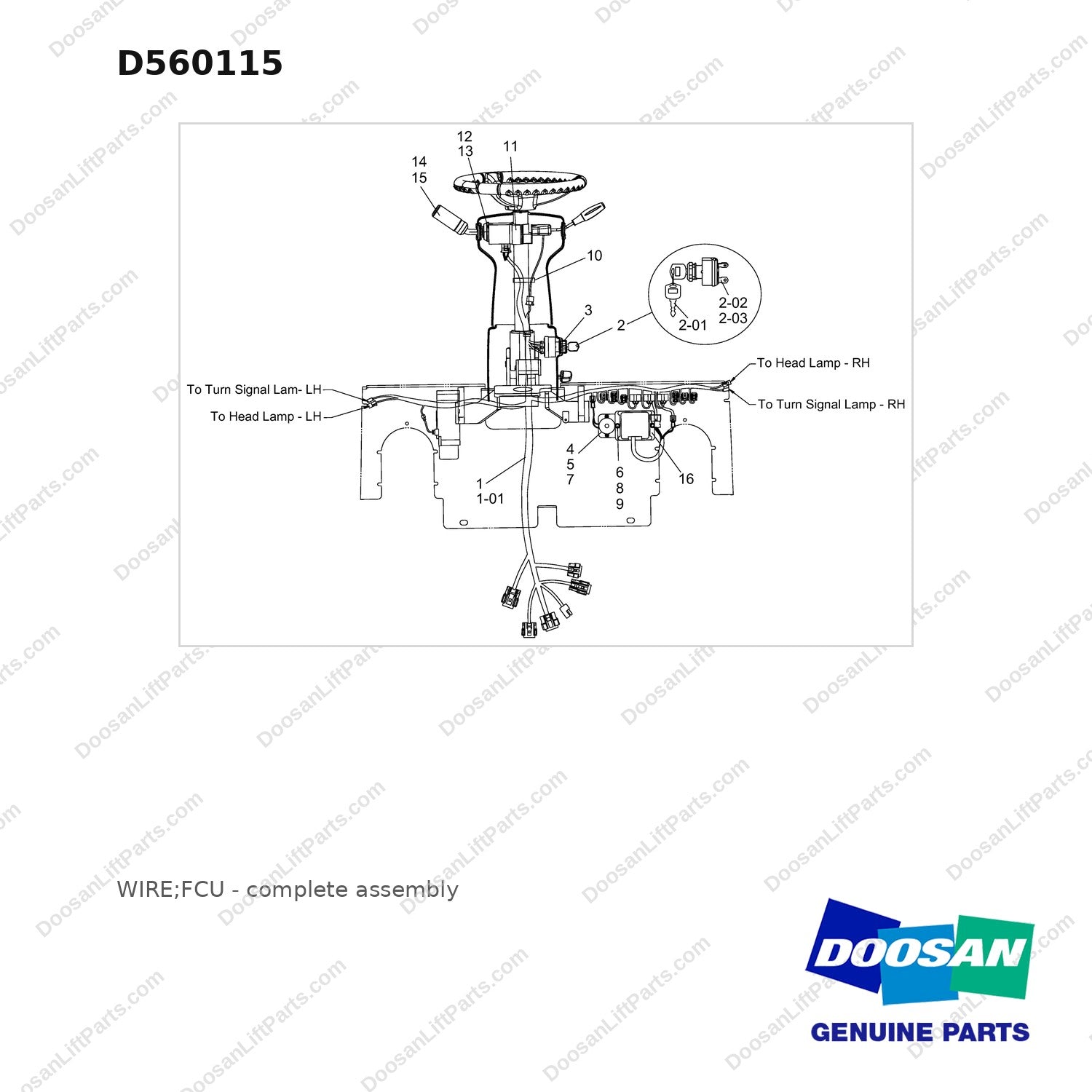 D560115 WIRE;FCU - full parts diagram - genuine Doosan / Bobcat forklift part