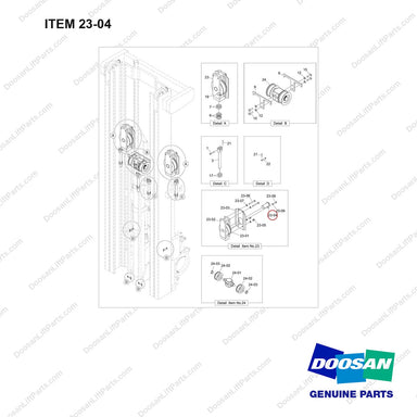 D580411 RELAY;LIFT;FFL - full parts diagram, item 23-04 marked - genuine Doosan / Bobcat forklift part