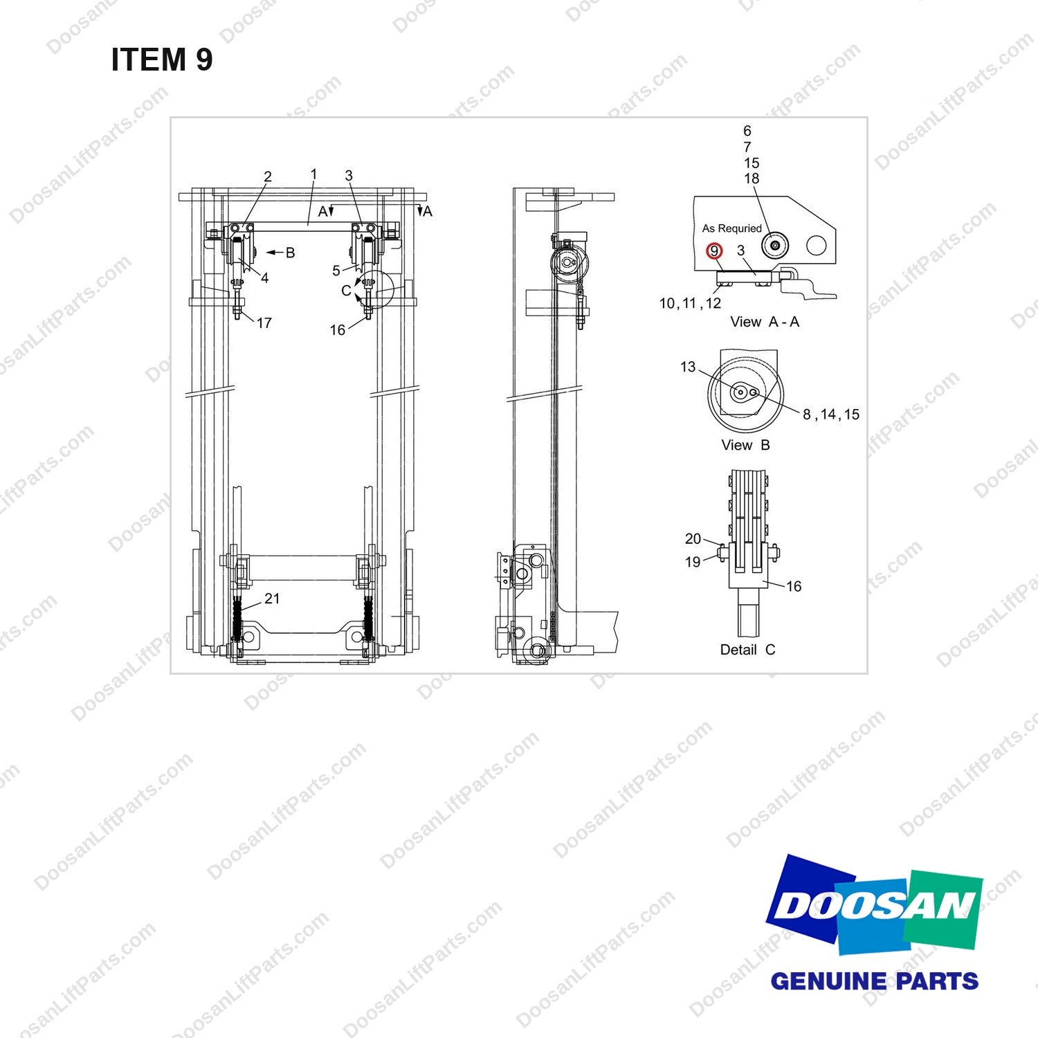 D581957 Relay Gp - Lift-STD - full parts diagram, item 9 marked - genuine Doosan / Bobcat forklift part