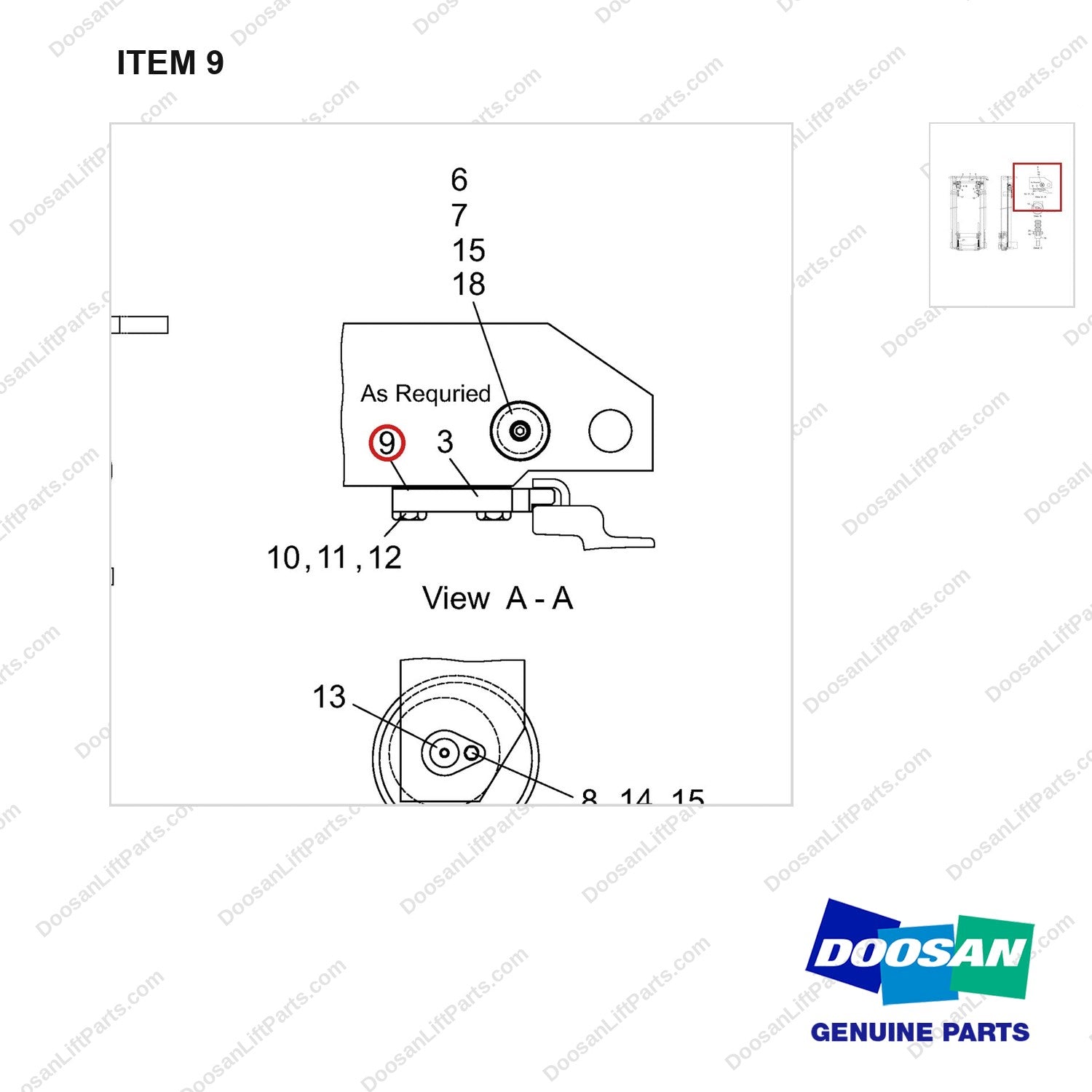 D581957 Relay Gp - Lift-STD - parts diagram, item 9 shown - genuine Doosan / Bobcat forklift part