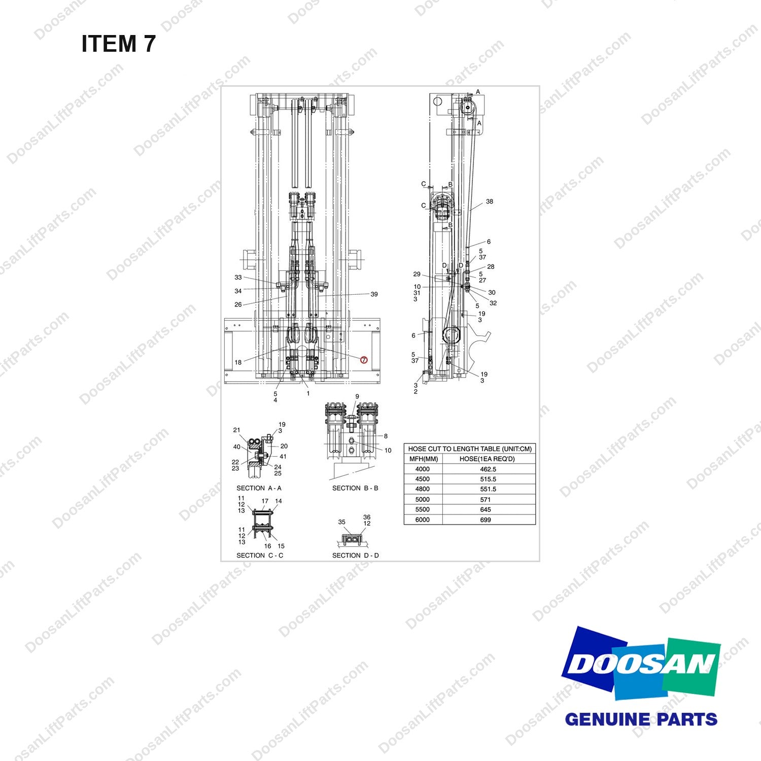 D583500 LINES GP-PRI. ATTACHMENT-4WAY - full parts diagram, item 7 marked - genuine Doosan / Bobcat forklift part
