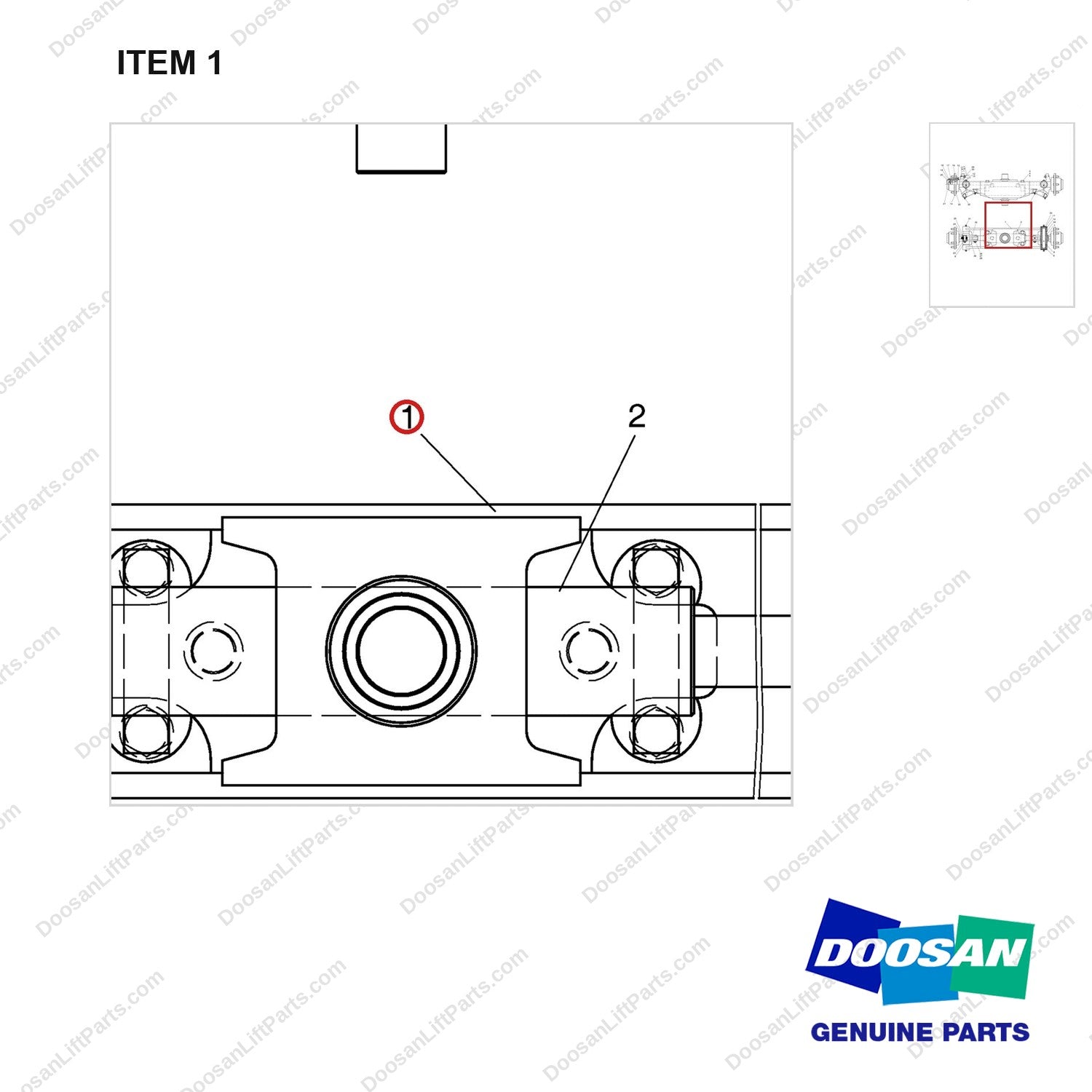 D600075 AXLE GP - parts diagram, item 1 shown - genuine Doosan / Bobcat forklift part
