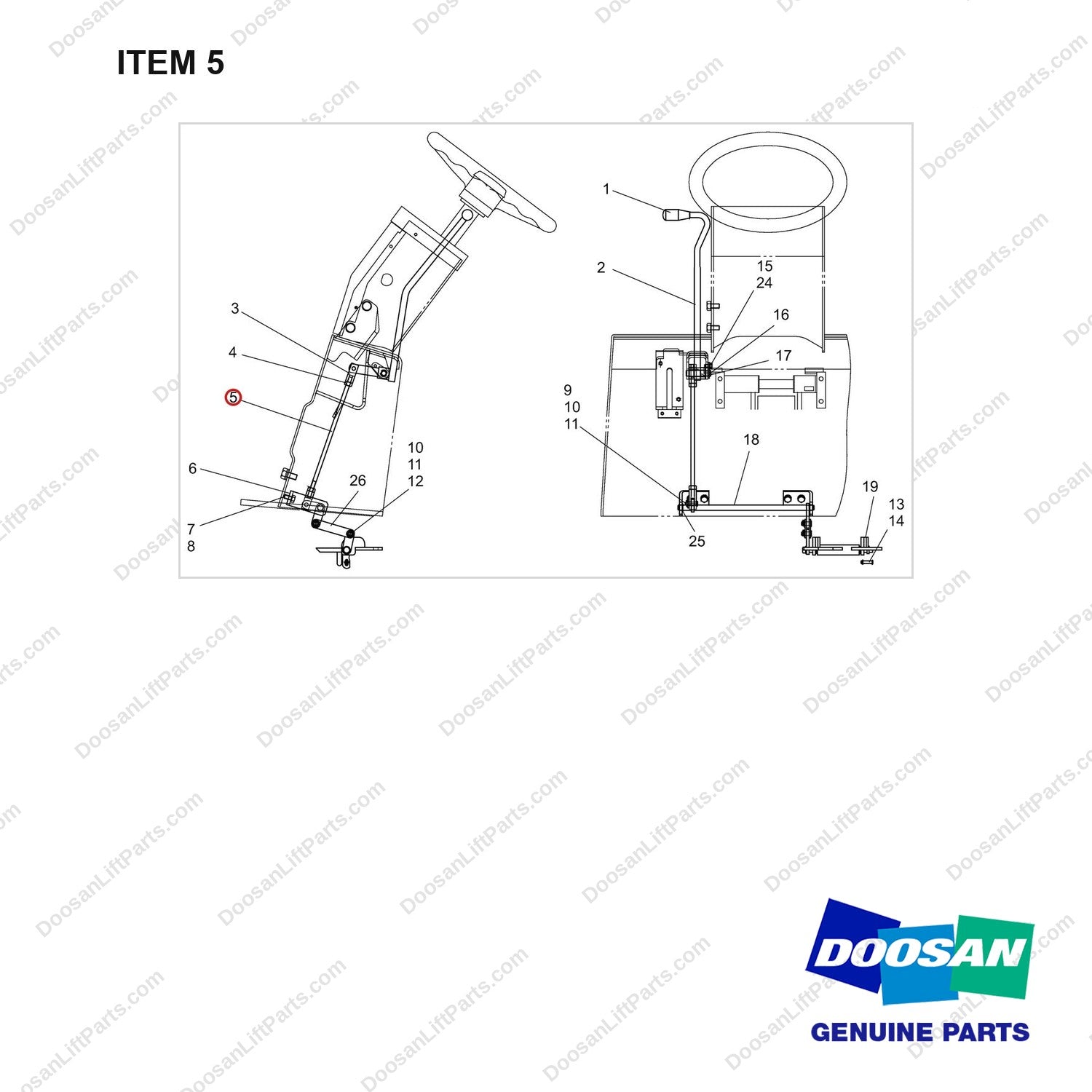 D600734 CONTROL GP-FORWARD & REVERSE - full parts diagram, item 5 marked - genuine Doosan / Bobcat forklift part