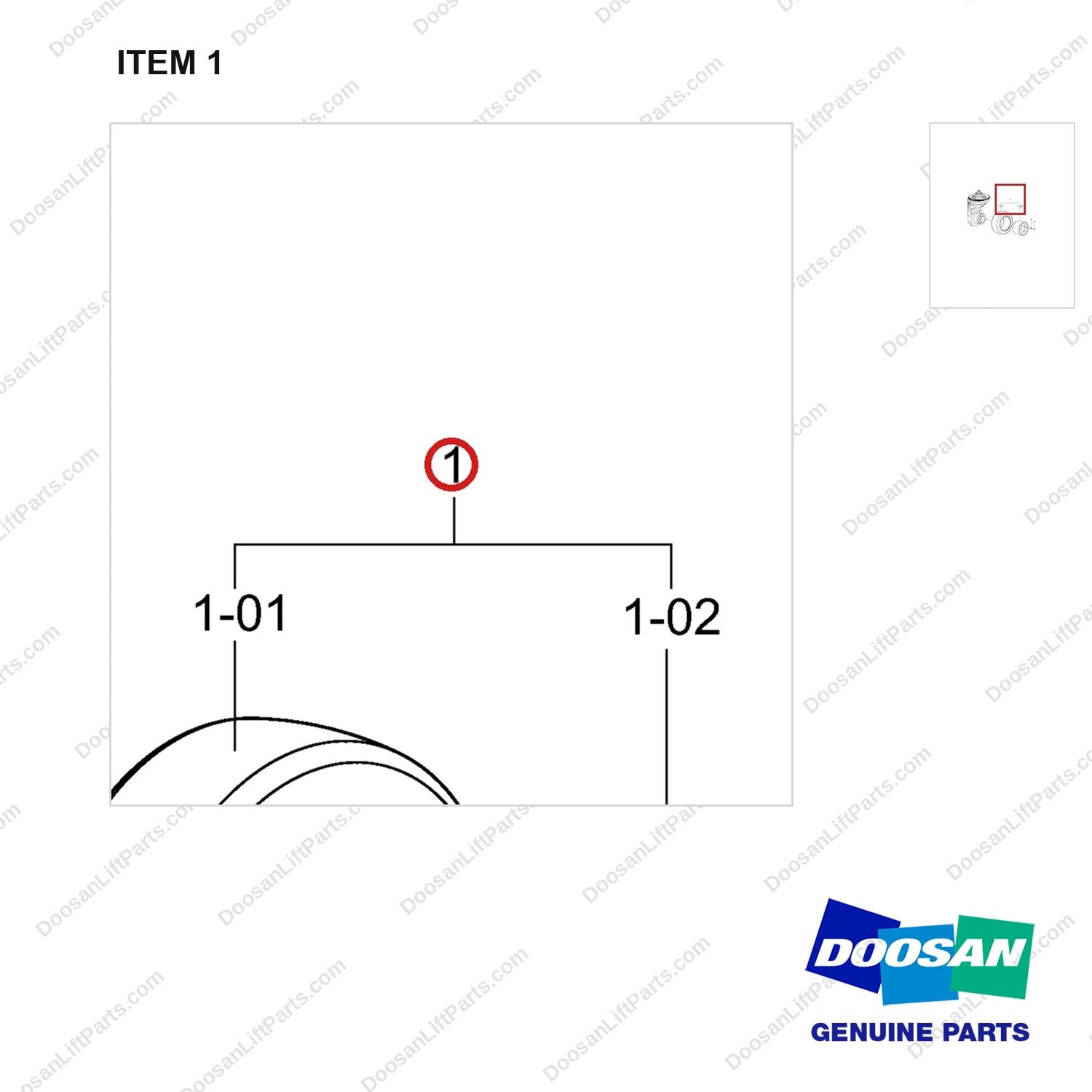 D650071 Drive Wheel Mounting Gp - Rubber-Plain - parts diagram, item 1 shown - genuine Doosan / Bobcat forklift part