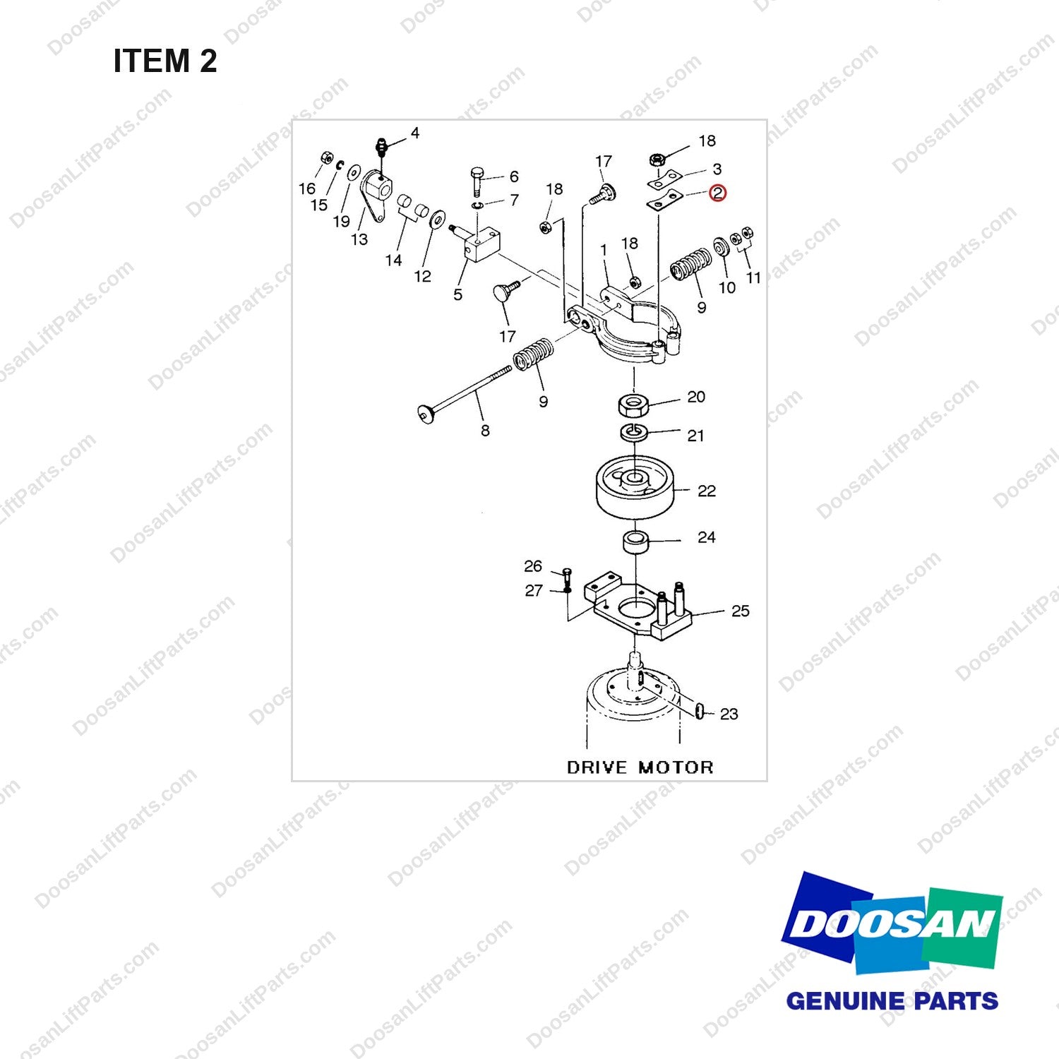D653141 BRAKE - (1/2) - full parts diagram, item 2 marked - genuine Doosan / Bobcat forklift part