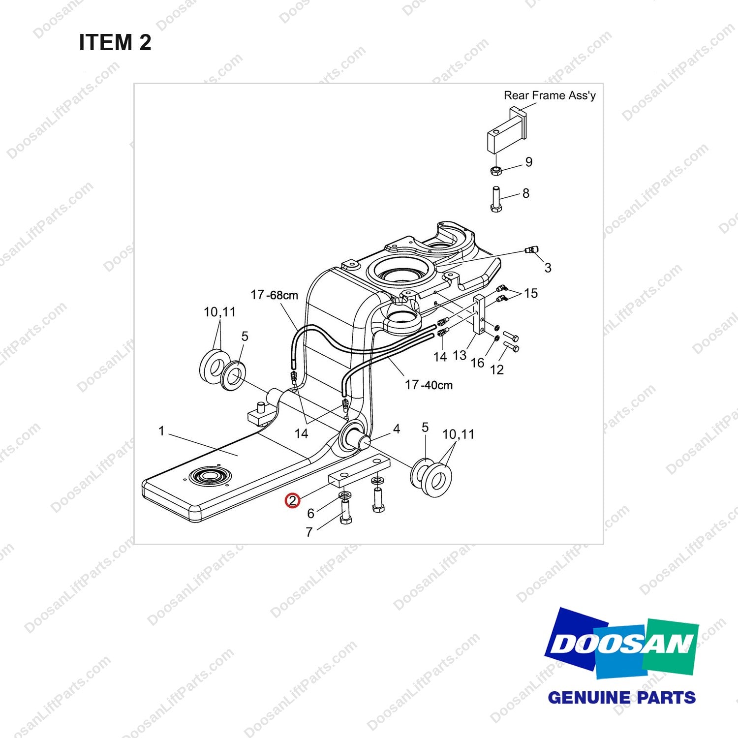 D656001 Steer Axle Gp - full parts diagram, item 2 marked - genuine Doosan / Bobcat forklift part