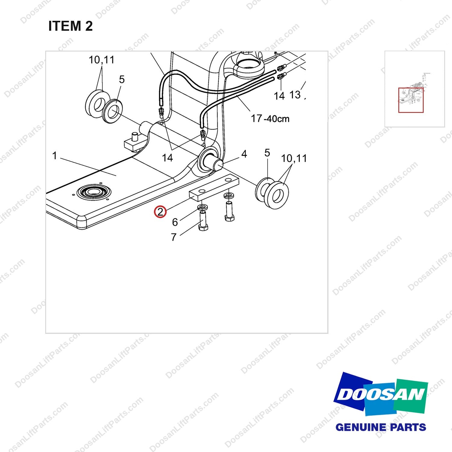 D656001 Steer Axle Gp - parts diagram, item 2 shown - genuine Doosan / Bobcat forklift part