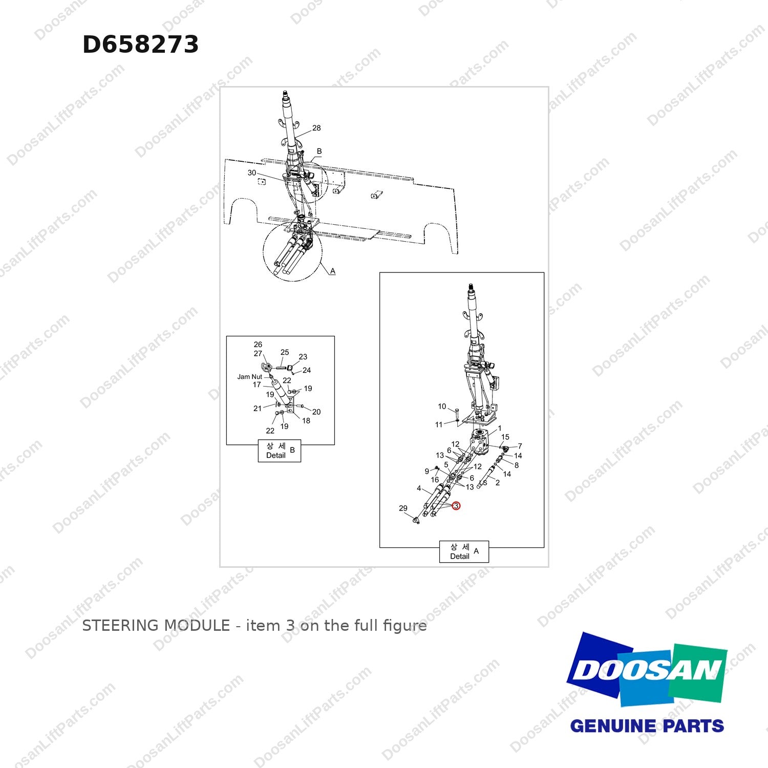 D658273 STEERING MODULE - full parts diagram, item 3 marked - genuine Doosan / Bobcat forklift part
