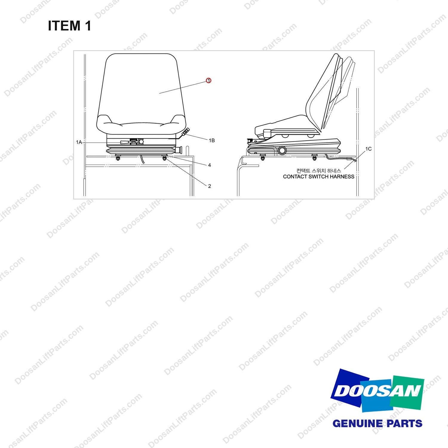D659900 SEAT - full parts diagram, item 1 marked - genuine Doosan / Bobcat forklift part