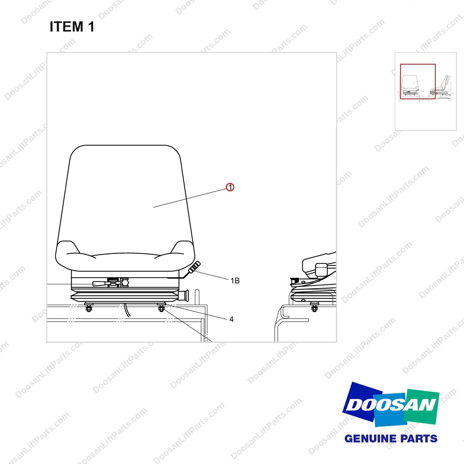 D659900 SEAT - parts diagram, item 1 shown - genuine Doosan / Bobcat forklift part