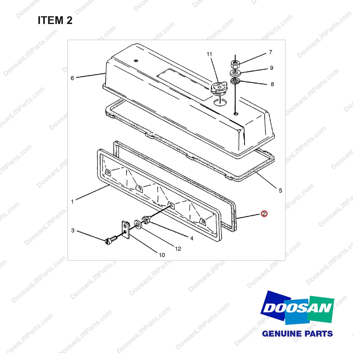 D700373 COVER GP-VALVE MECHANISM - full parts diagram, item 2 marked - genuine Doosan / Bobcat forklift part
