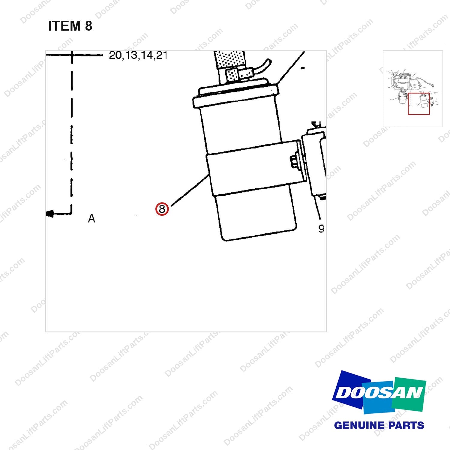 D700422 COIL & DISTRIBUTOR GP - parts diagram, item 8 shown - genuine Doosan / Bobcat forklift part