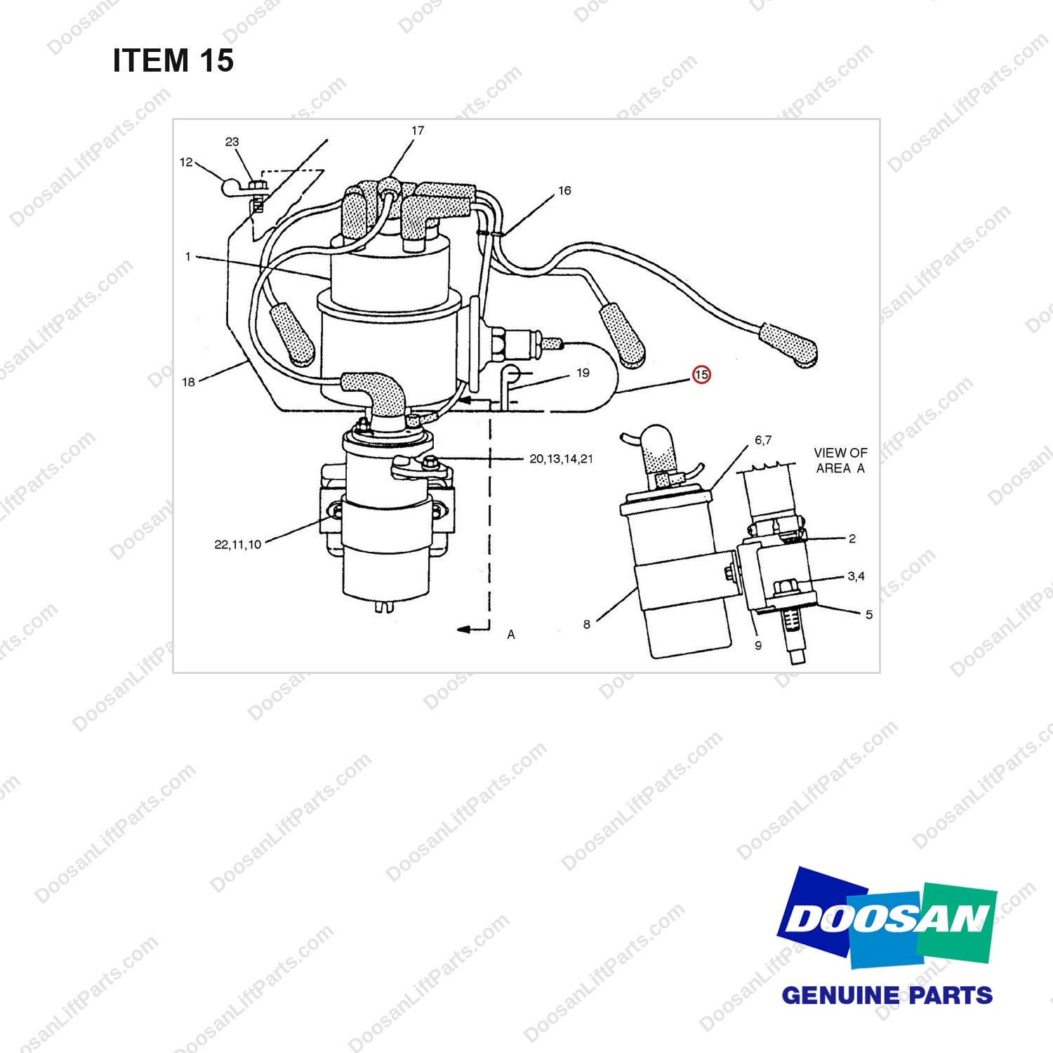 D700424 COIL & DISTRIBUTOR GP - full parts diagram, item 15 marked - genuine Doosan / Bobcat forklift part