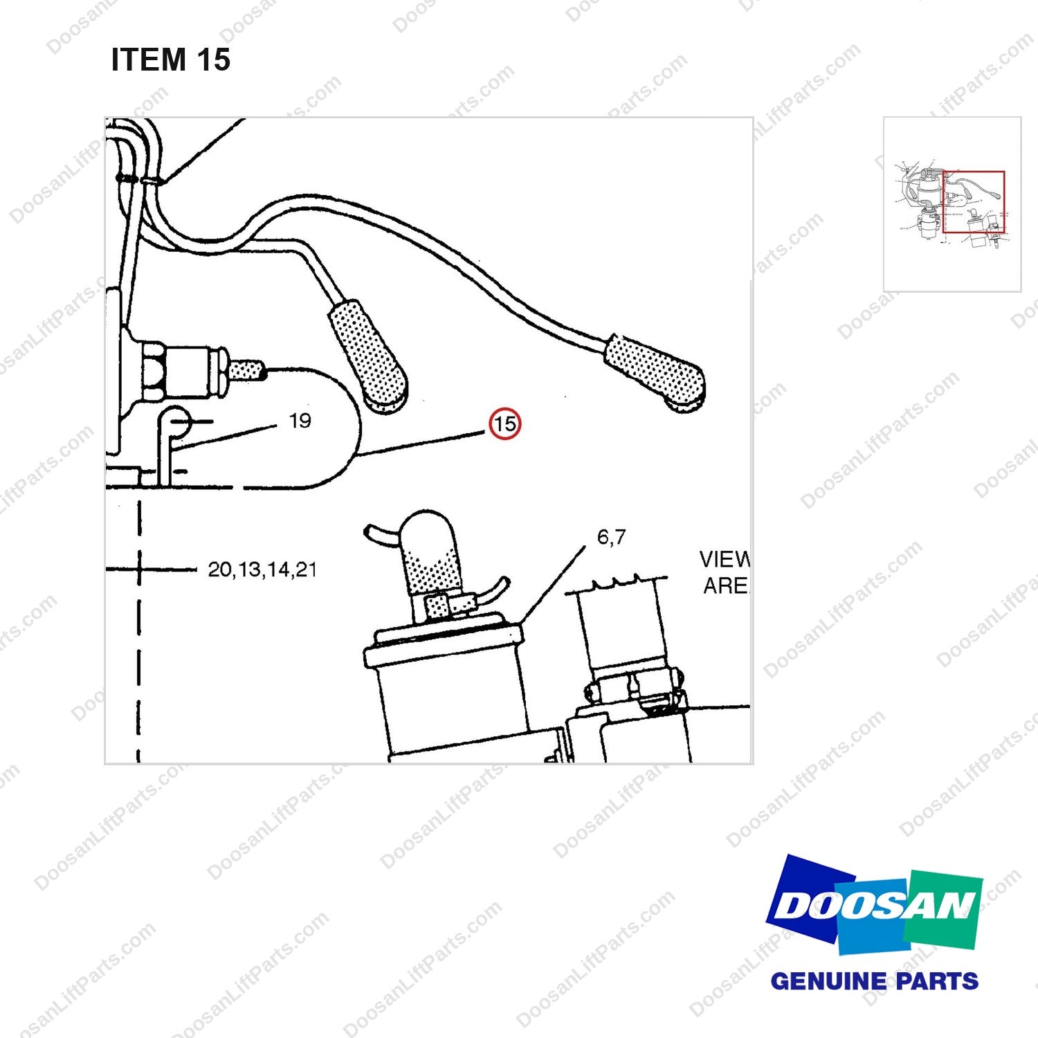 D700424 COIL & DISTRIBUTOR GP - parts diagram, item 15 shown - genuine Doosan / Bobcat forklift part