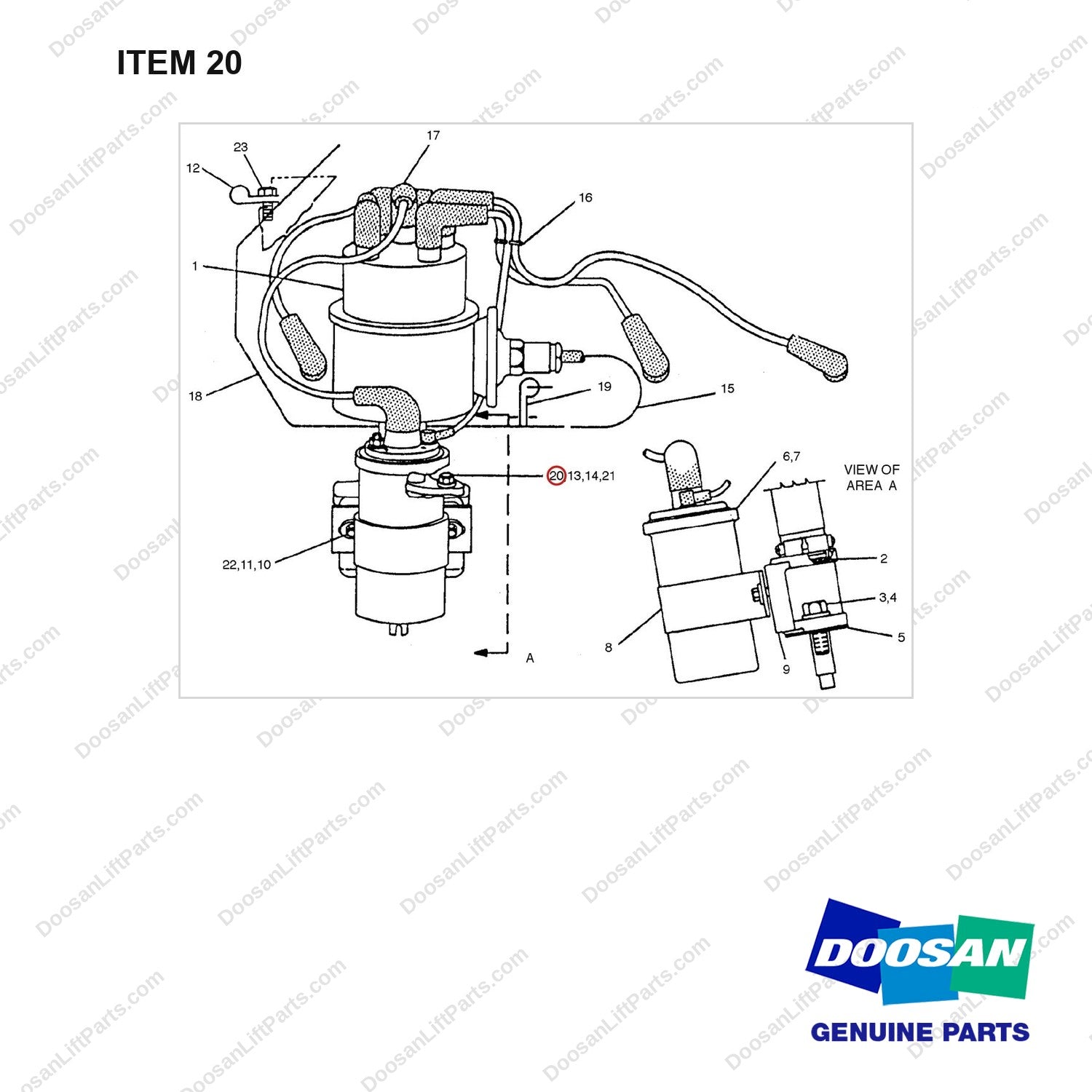 D700428 COIL & DISTRIBUTOR GP - full parts diagram, item 20 marked - genuine Doosan / Bobcat forklift part