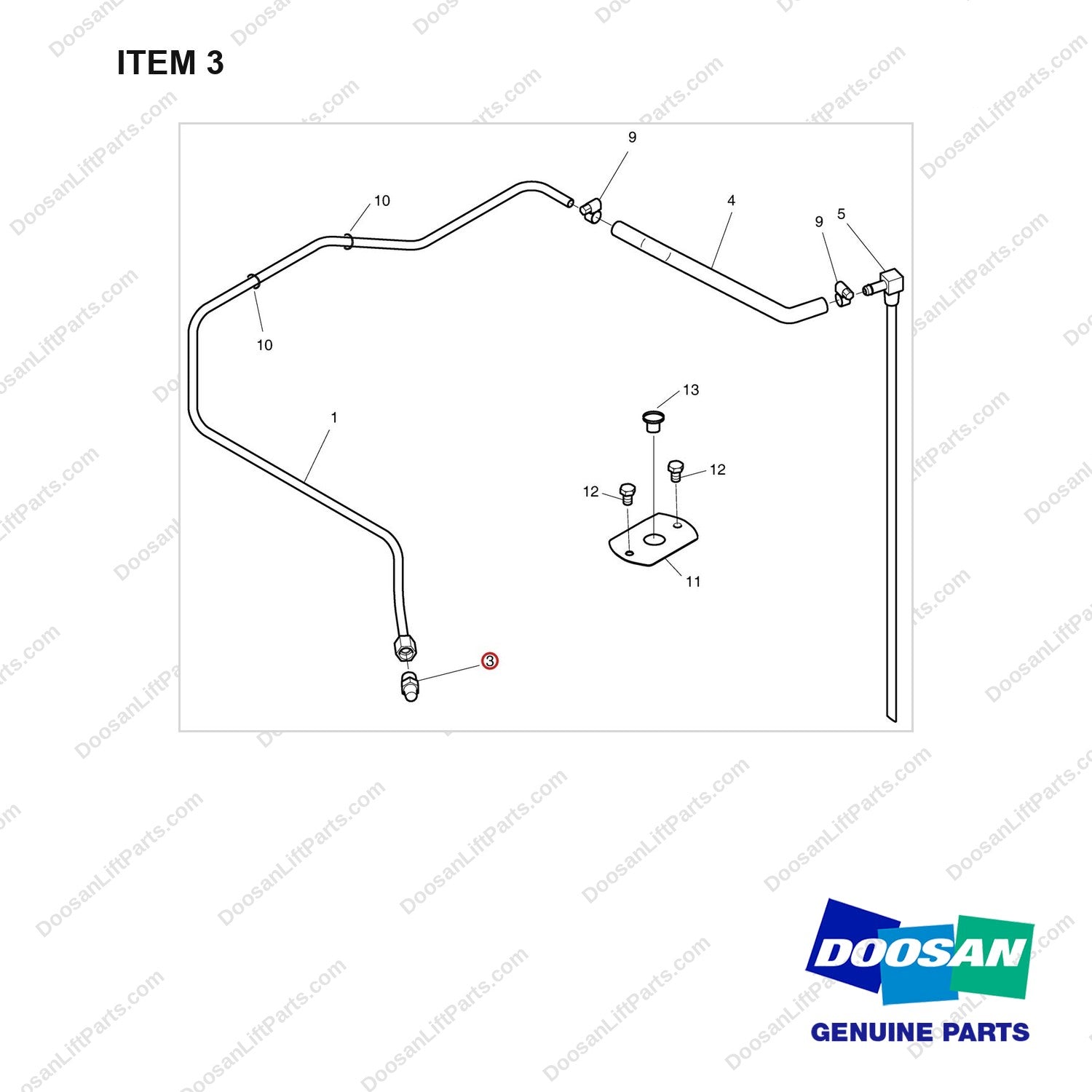 D700449 LINES GP-FUEL - full parts diagram, item 3 marked - genuine Doosan / Bobcat forklift part