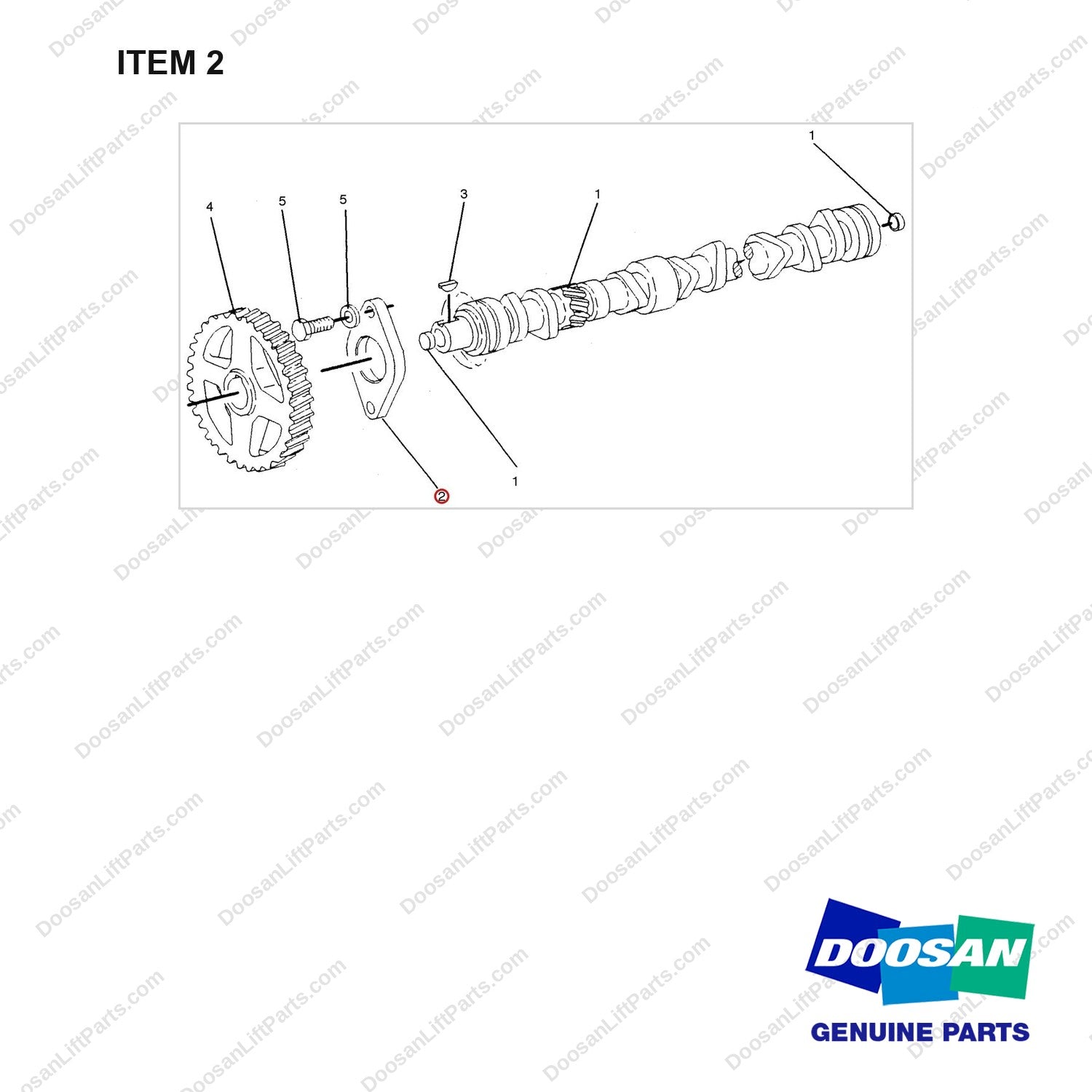 D700653 CAMSHAFT GP - full parts diagram, item 2 marked - genuine Doosan / Bobcat forklift part