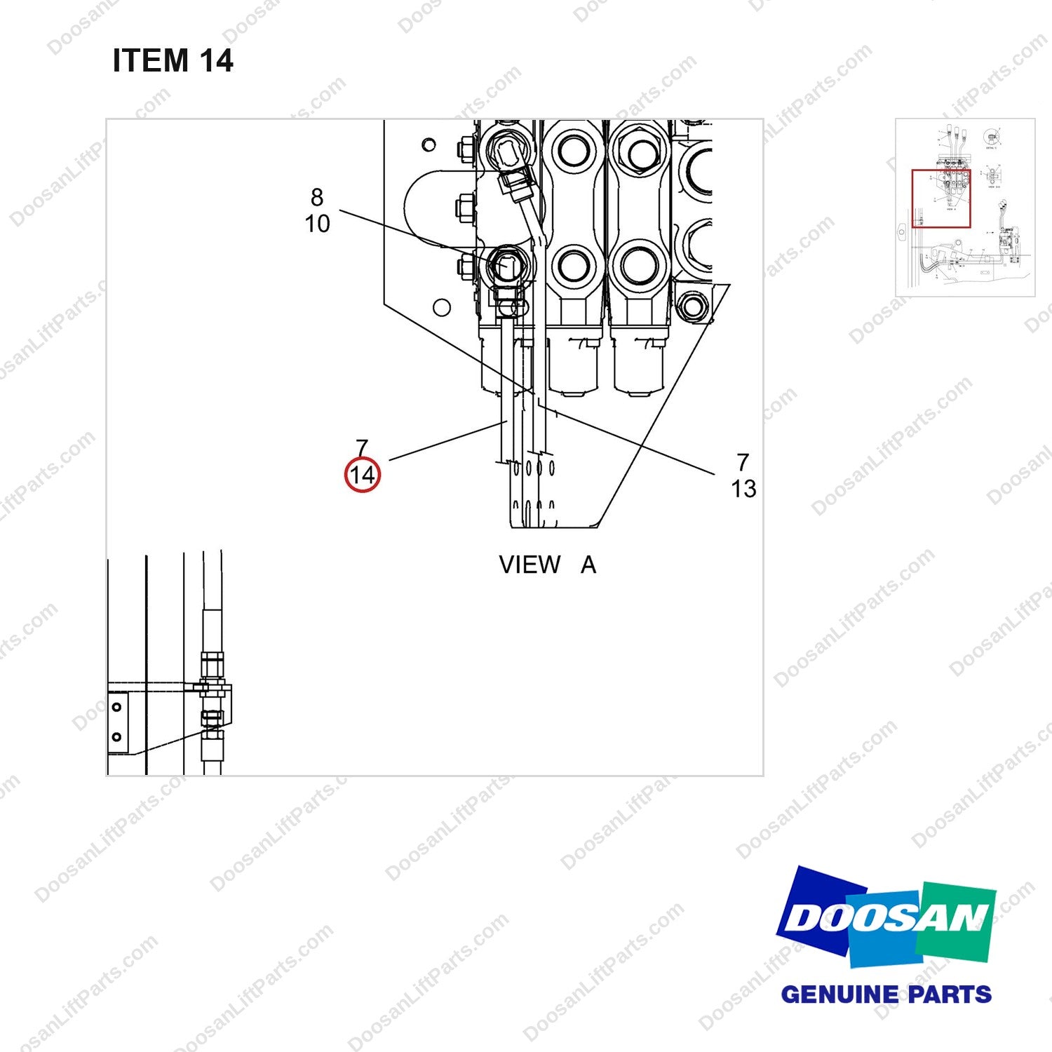 D810499 CHANGEOVER AR.-C/V GP - (3/2--->  3/3) - parts diagram, item 14 shown - genuine Doosan / Bobcat forklift part