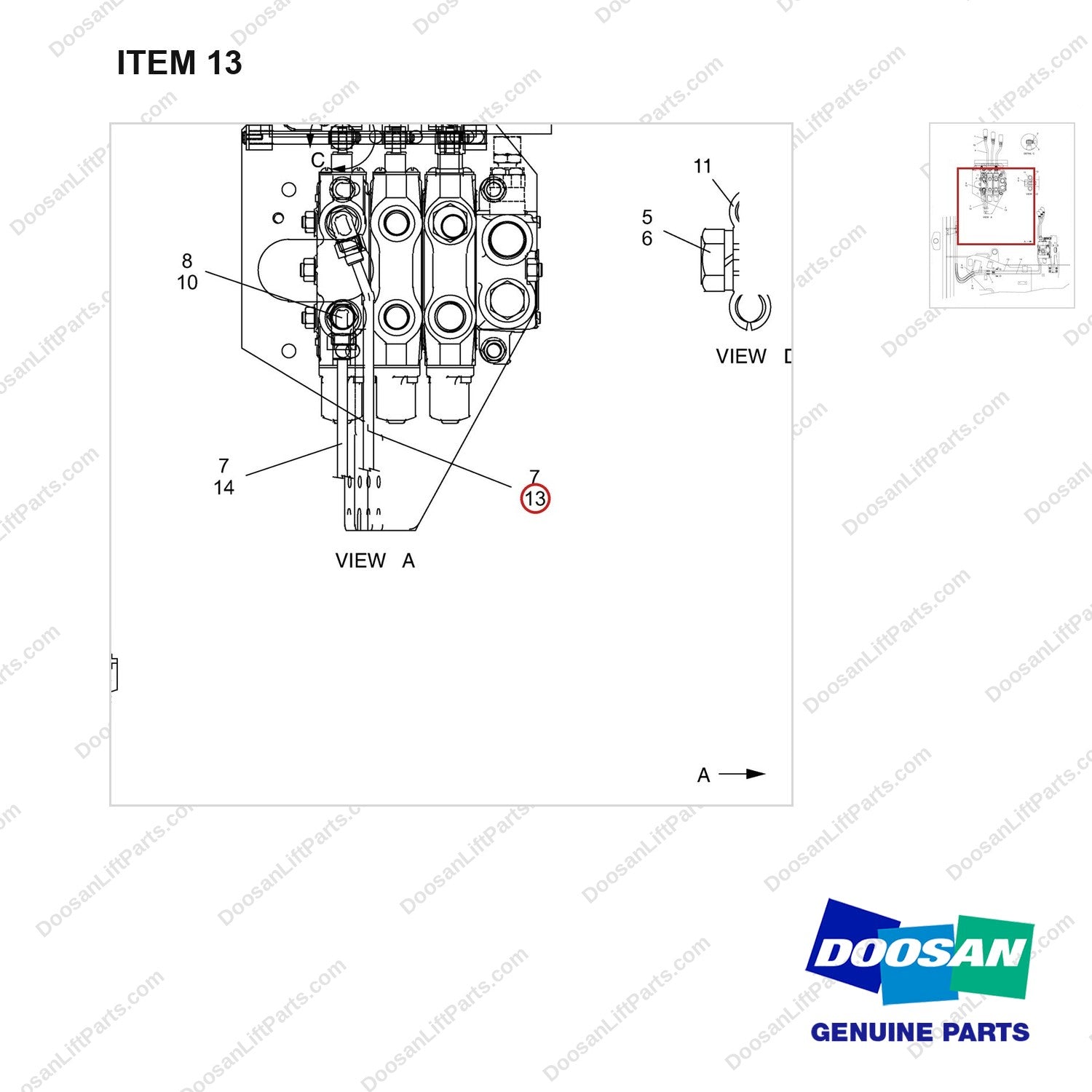 D810500 CHANGEOVER AR.-C/V GP - (3/2--->  3/3) - parts diagram, item 13 shown - genuine Doosan / Bobcat forklift part
