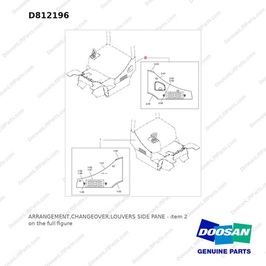 D812196 ARRANGEMENT,CHANGEOVER;LOUVERS SIDE PANE - full parts diagram, item 2 marked - genuine Doosan / Bobcat forklift part