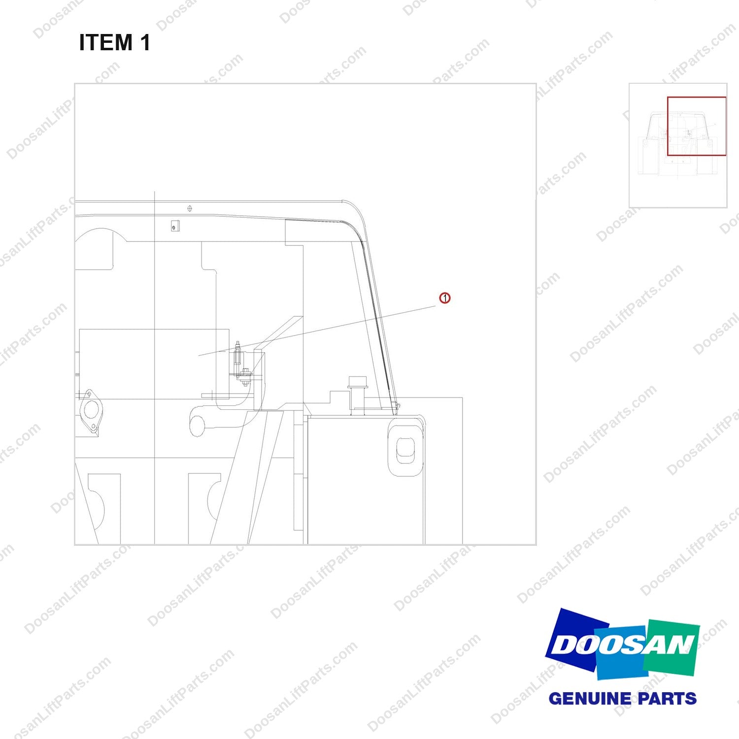 D830045 CHANGE OVER-ARR-CATALITIC MUFFLER(2WAY)-OPTION - parts diagram, item 1 shown - genuine Doosan / Bobcat forklift part
