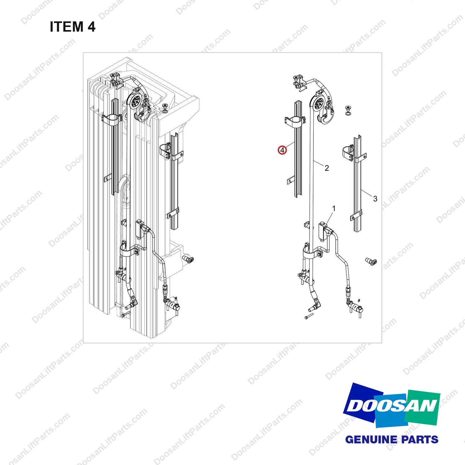 D862409 MOUNT GROUP,LIFT;QUAD7945 - full parts diagram, item 4 marked - genuine Doosan / Bobcat forklift part