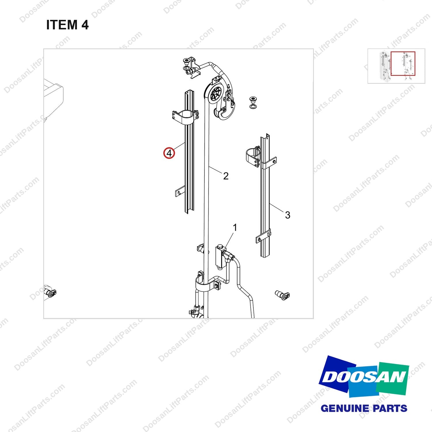 D862409 MOUNT GROUP,LIFT;QUAD7945 - parts diagram, item 4 shown - genuine Doosan / Bobcat forklift part