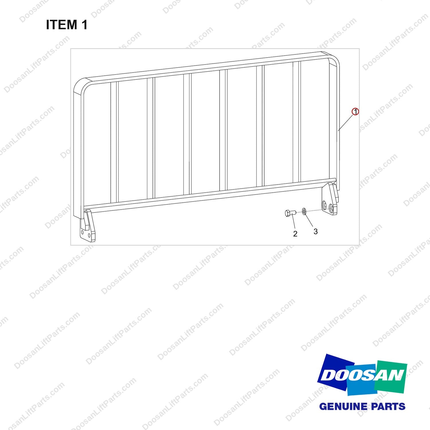 D870992 REST ASSY,BACK;FOR SHIFTING TYPE F/M - full parts diagram, item 1 marked - genuine Doosan / Bobcat forklift part