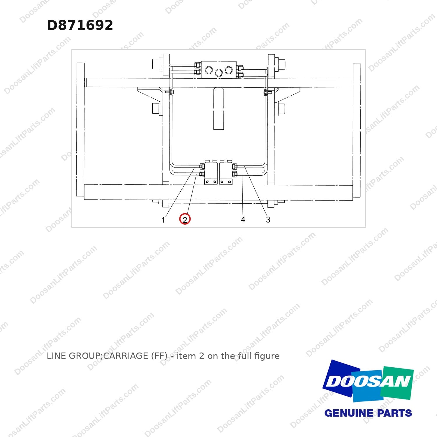 D871692 LINE GROUP;CARRIAGE (FF) - full parts diagram, item 2 marked - genuine Doosan / Bobcat forklift part