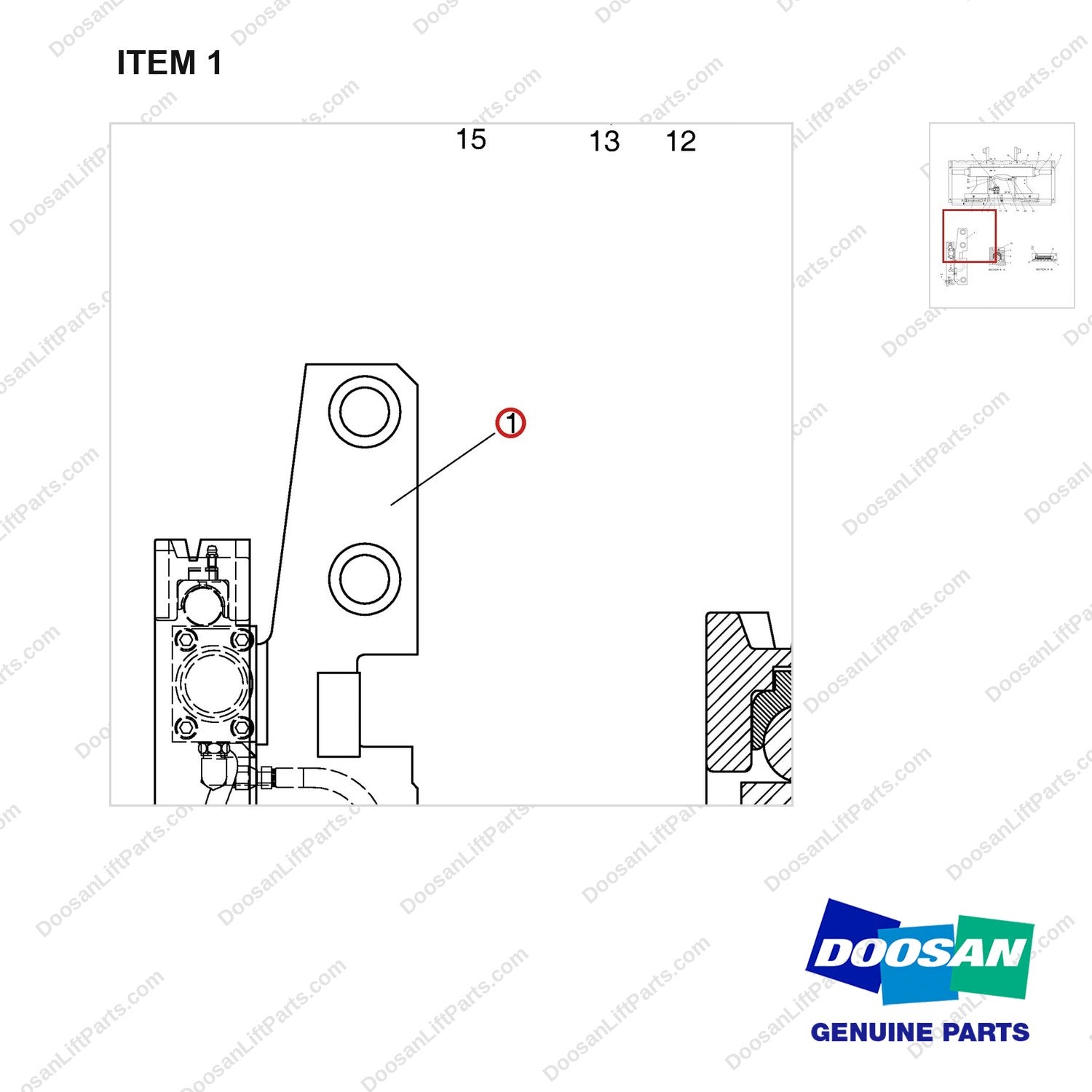 D871702 CARRIAGE GROUP-INTEGRAL SIDE SHIFTER - parts diagram, item 1 shown - genuine Doosan / Bobcat forklift part