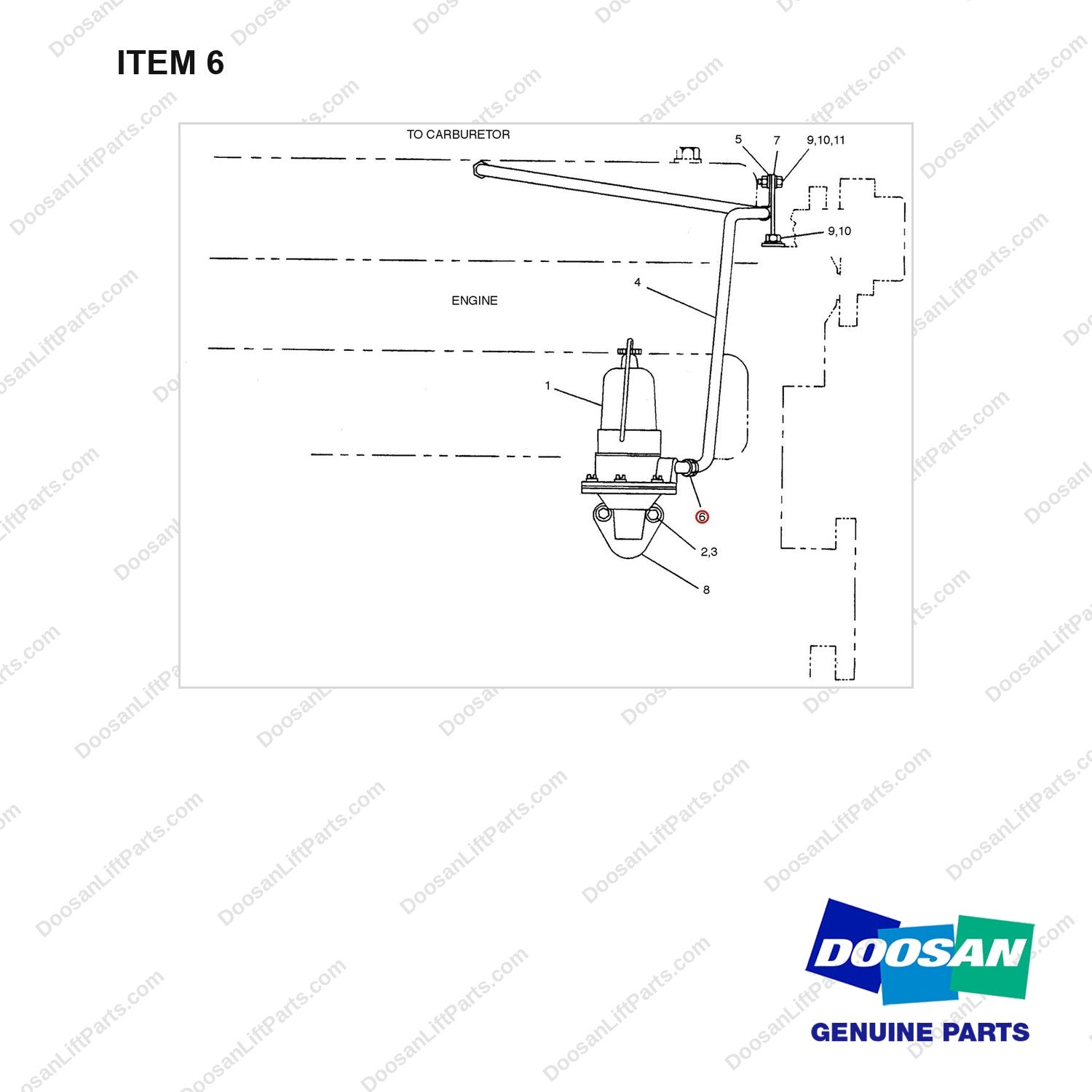 D902203 PUMP GP-FUEL - full parts diagram, item 6 marked - genuine Doosan / Bobcat forklift part