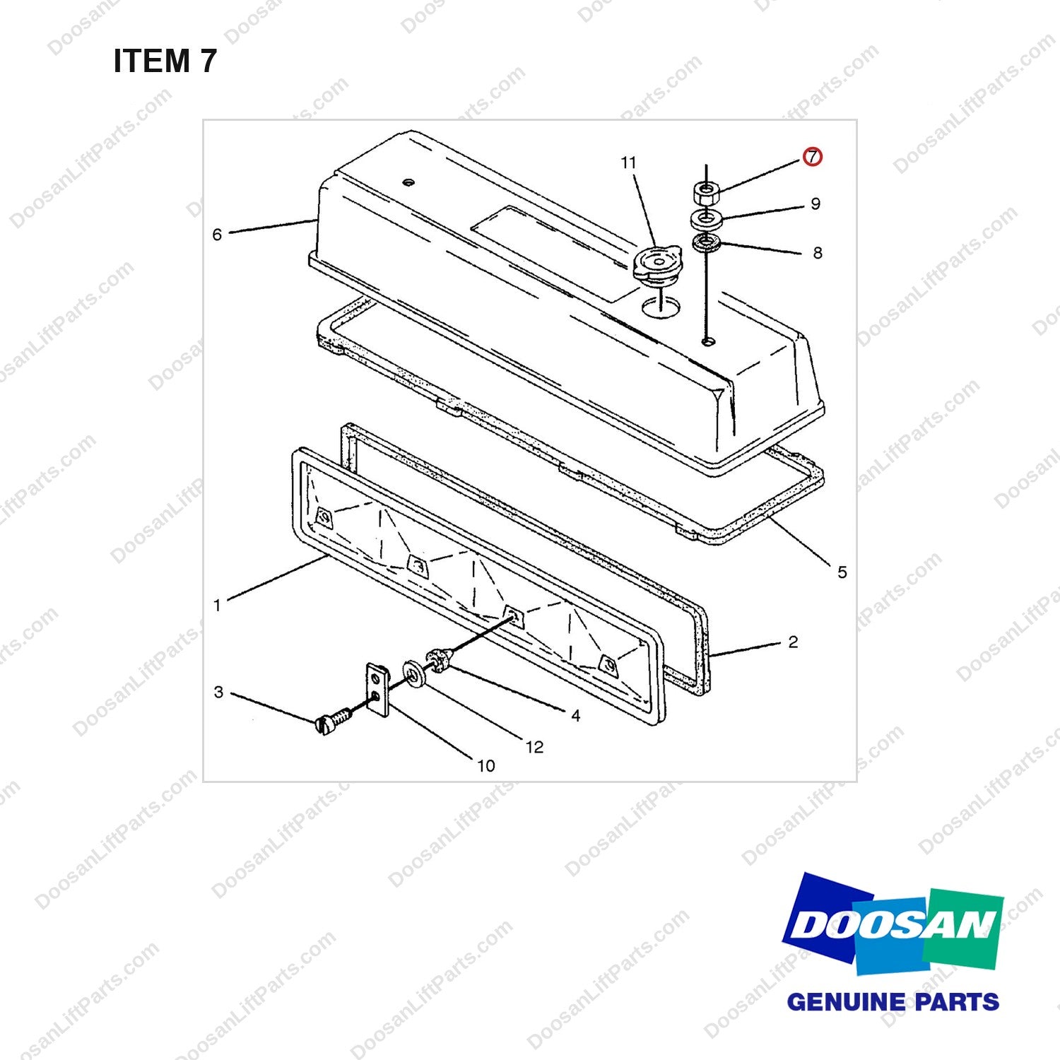 D913070 COVER GP-VALVE MECHANISM - full parts diagram, item 7 marked - genuine Doosan / Bobcat forklift part