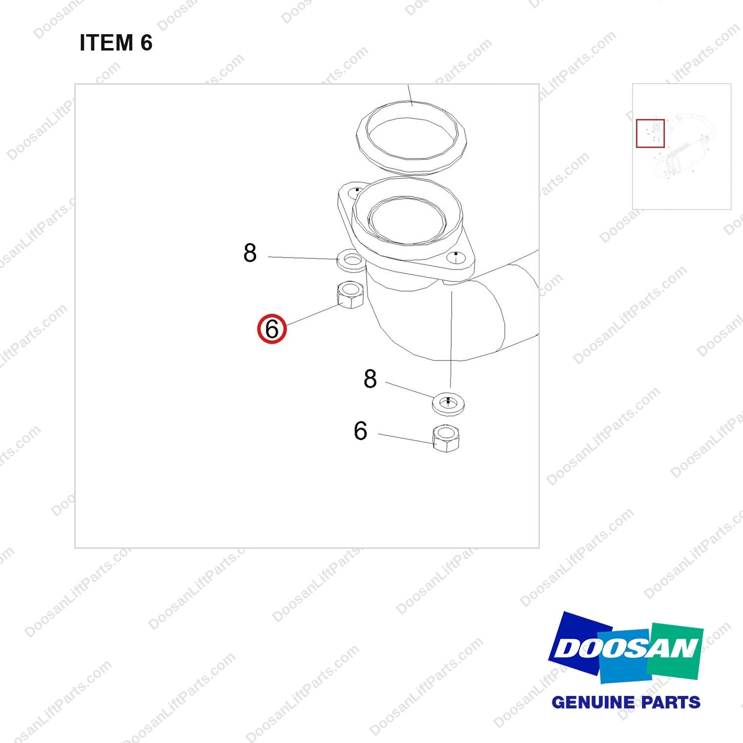 D913087 MUFFLER GP - PART 2 OF 2 - parts diagram, item 6 shown - genuine Doosan / Bobcat forklift part