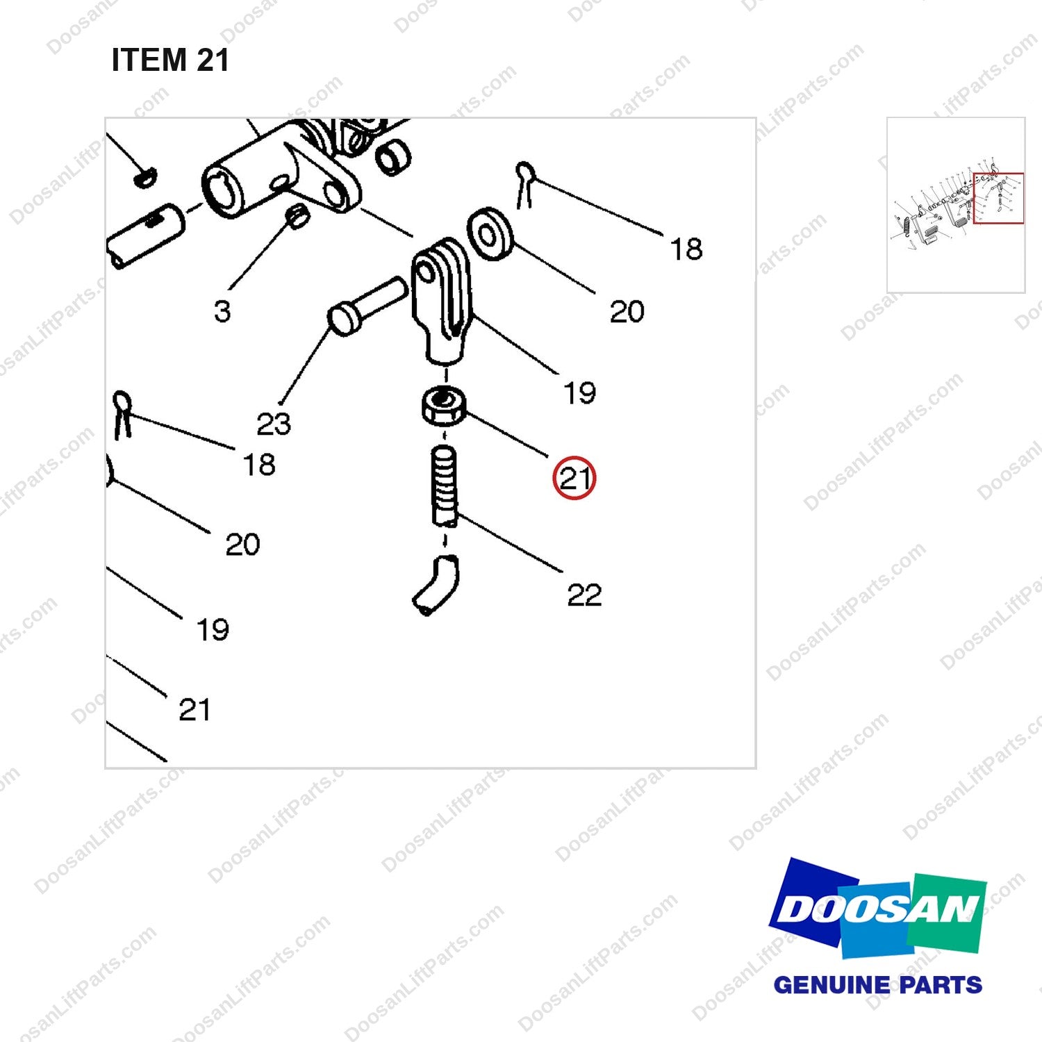D913096 INCHING & BRAKE CONTROL - (1/2) - parts diagram, item 21 shown - genuine Doosan / Bobcat forklift part