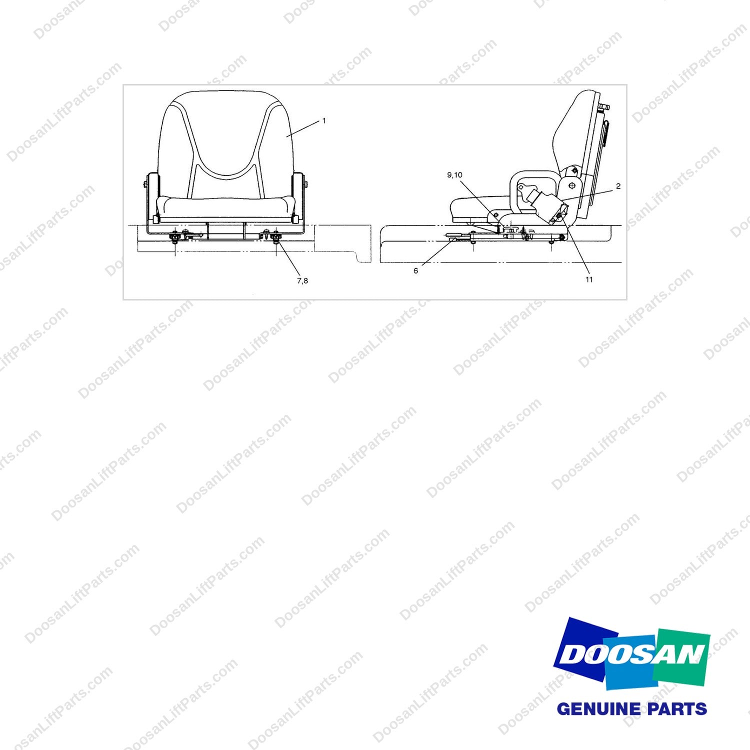 D913106 SEAT GP-SUSPENSION-CLOTH COVERED - full parts diagram - genuine Doosan / Bobcat forklift part