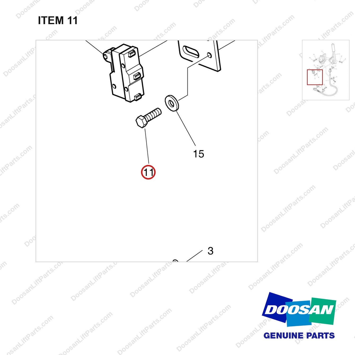 D915035 CONTROL GP - parts diagram, item 11 shown - genuine Doosan / Bobcat forklift part