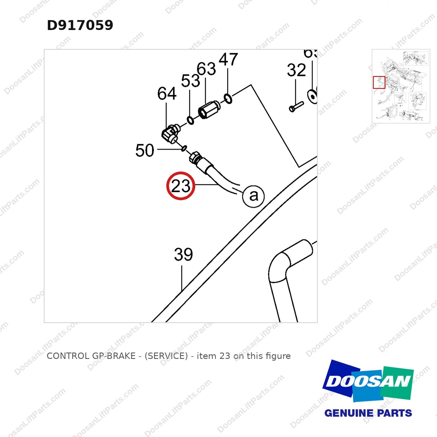 D917059 CONTROL GP-BRAKE - (SERVICE) - parts diagram, item 23 shown - genuine Doosan / Bobcat forklift part
