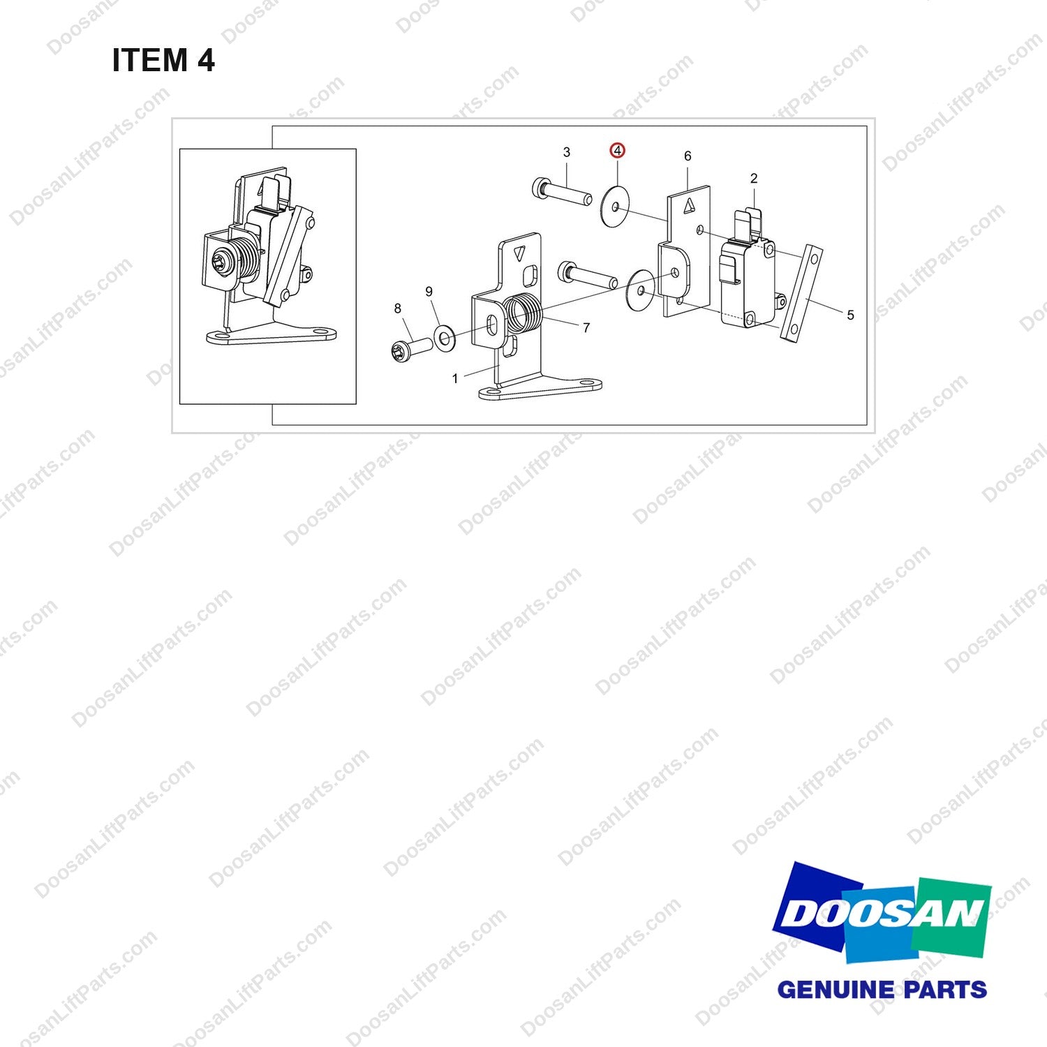 D917188 SWITCH ASSY;CB TYPE;1TON ALL - full parts diagram, item 4 marked - genuine Doosan / Bobcat forklift part