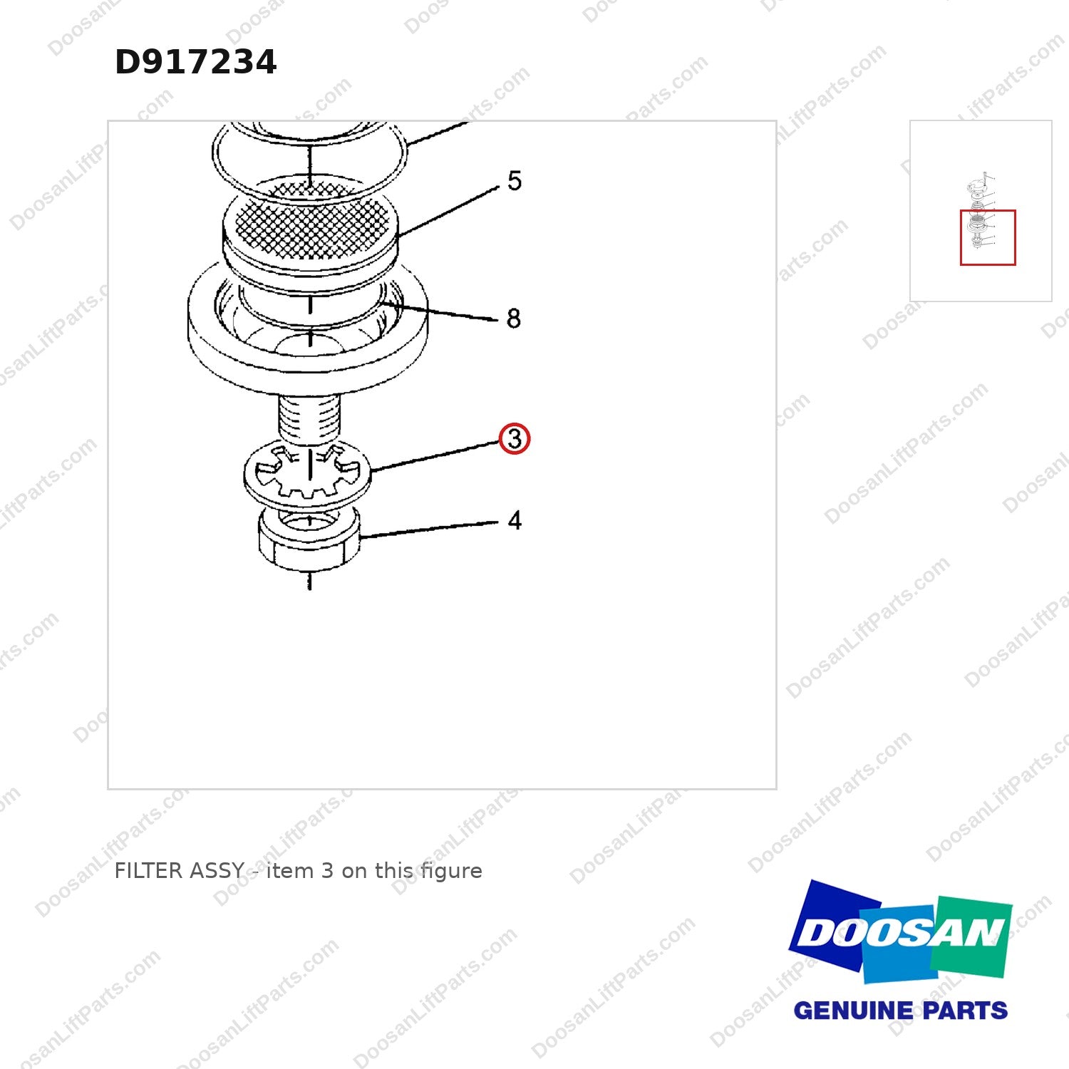 D917234 FILTER ASSY - parts diagram, item 3 shown - genuine Doosan / Bobcat forklift part