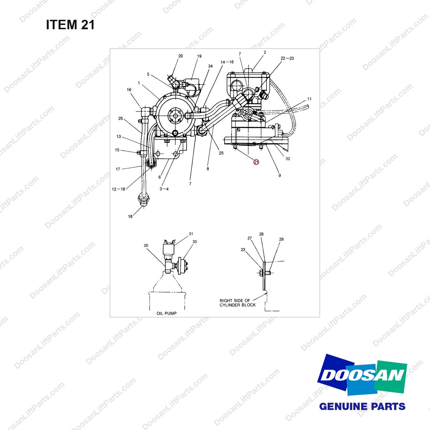 D919021 CARBURETOR GP(LP) - full parts diagram, item 21 marked - genuine Doosan / Bobcat forklift part