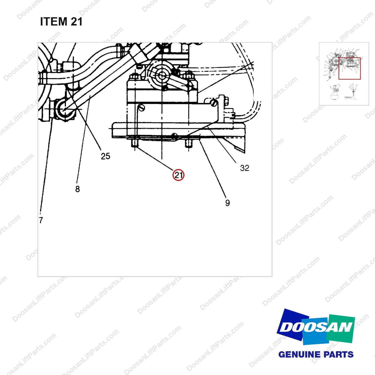 D919021 CARBURETOR GP(LP) - parts diagram, item 21 shown - genuine Doosan / Bobcat forklift part