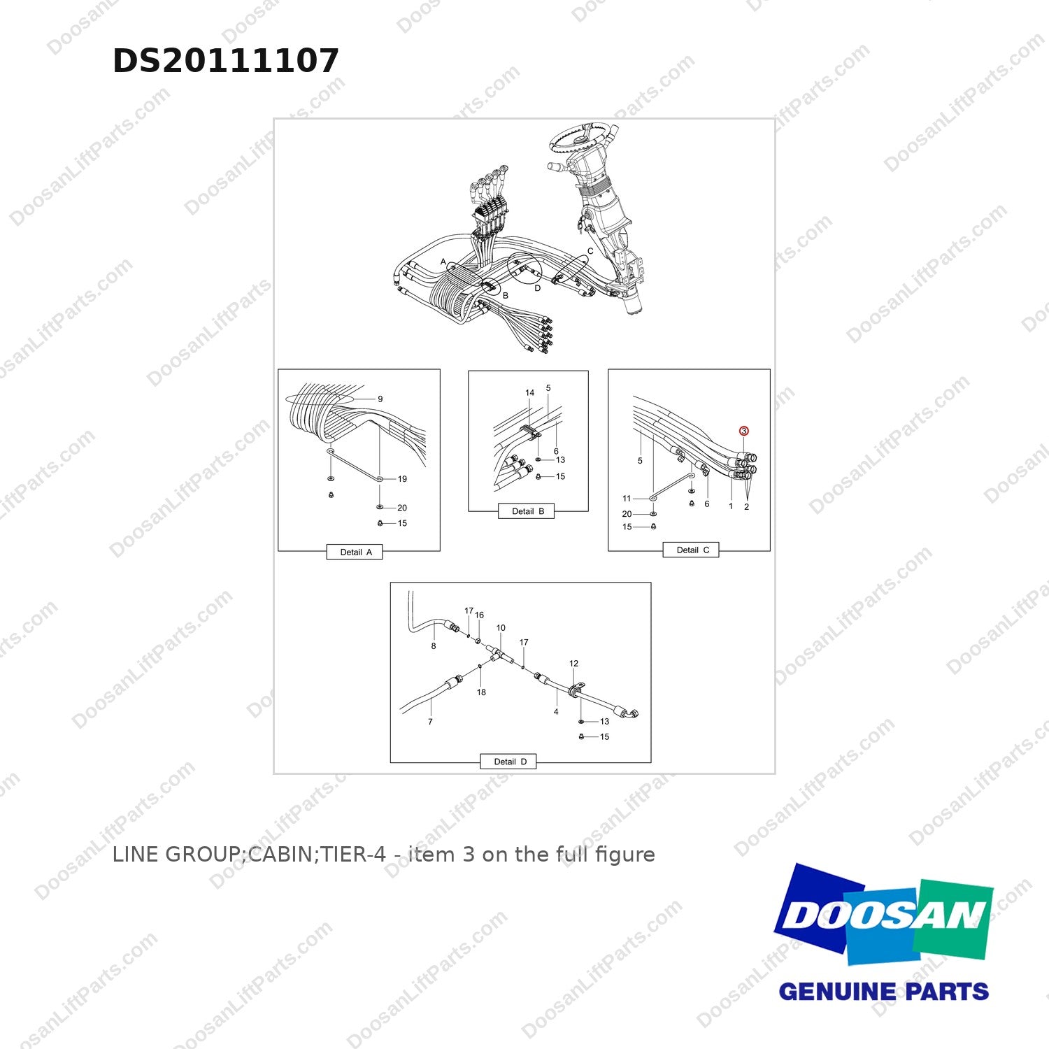 DS20111107 LINE GROUP;CABIN;TIER-4 - full parts diagram, item 3 marked - genuine Doosan / Bobcat forklift part
