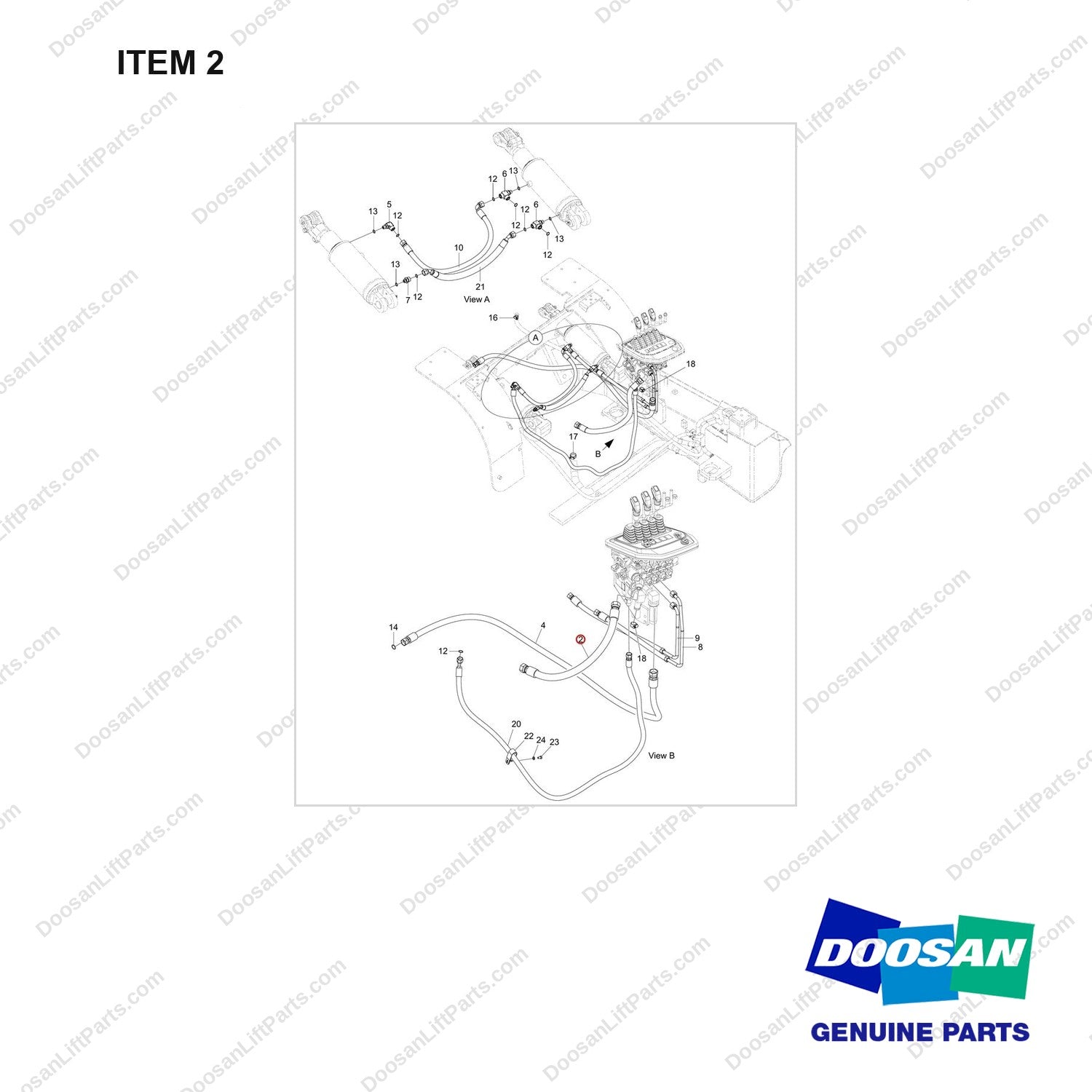 DS20111221 MO LINE GP_LINE;BASIC D40S-9 T5 55KW - full parts diagram, item 2 marked - genuine Doosan / Bobcat forklift part