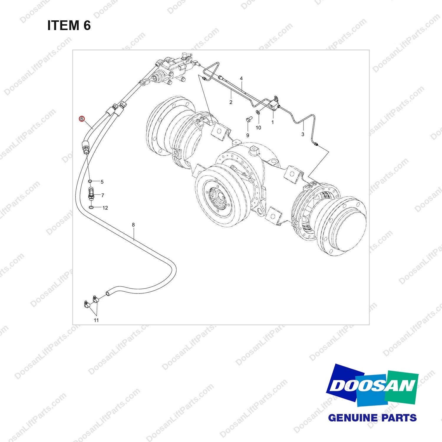 DS20111615 LINE GROUP;BRAKE,SHOE - full parts diagram, item 6 marked - genuine Doosan / Bobcat forklift part