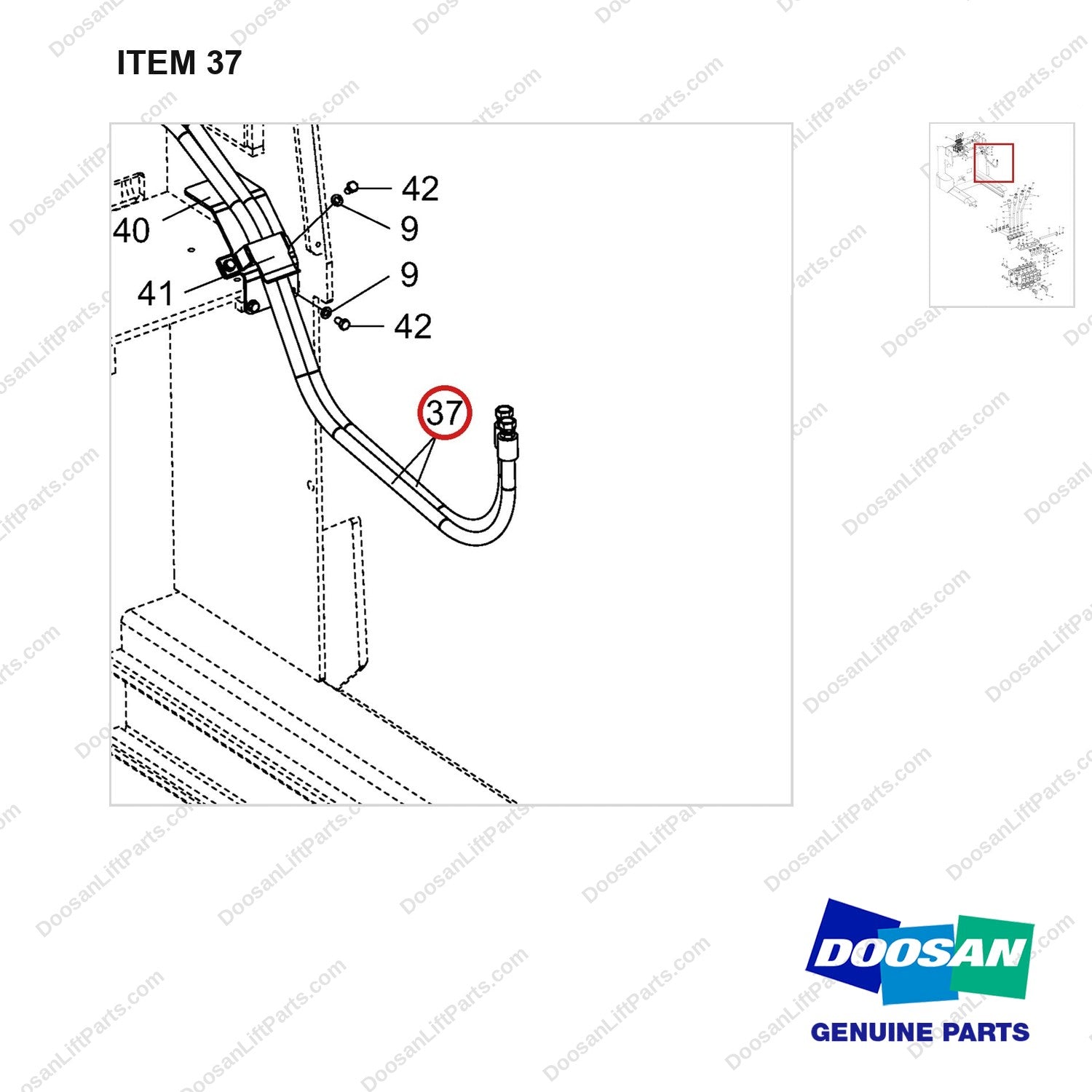 DS20111677 VALVE GROUP,CONTROL VALVE;4-SPOOL - parts diagram, item 37 shown - genuine Doosan / Bobcat forklift part