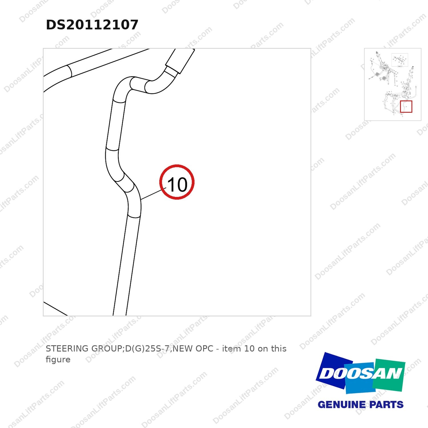 DS20112107 STEERING GROUP;D(G)25S-7,NEW OPC - parts diagram, item 10 shown - genuine Doosan / Bobcat forklift part