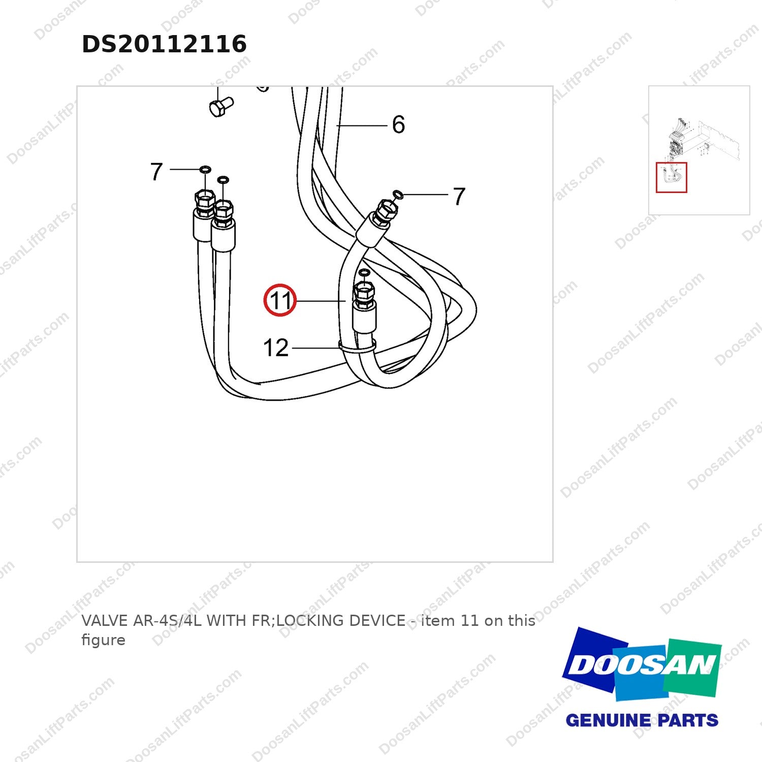 DS20112116 VALVE AR-4S/4L WITH FR;LOCKING DEVICE - parts diagram, item 11 shown - genuine Doosan / Bobcat forklift part