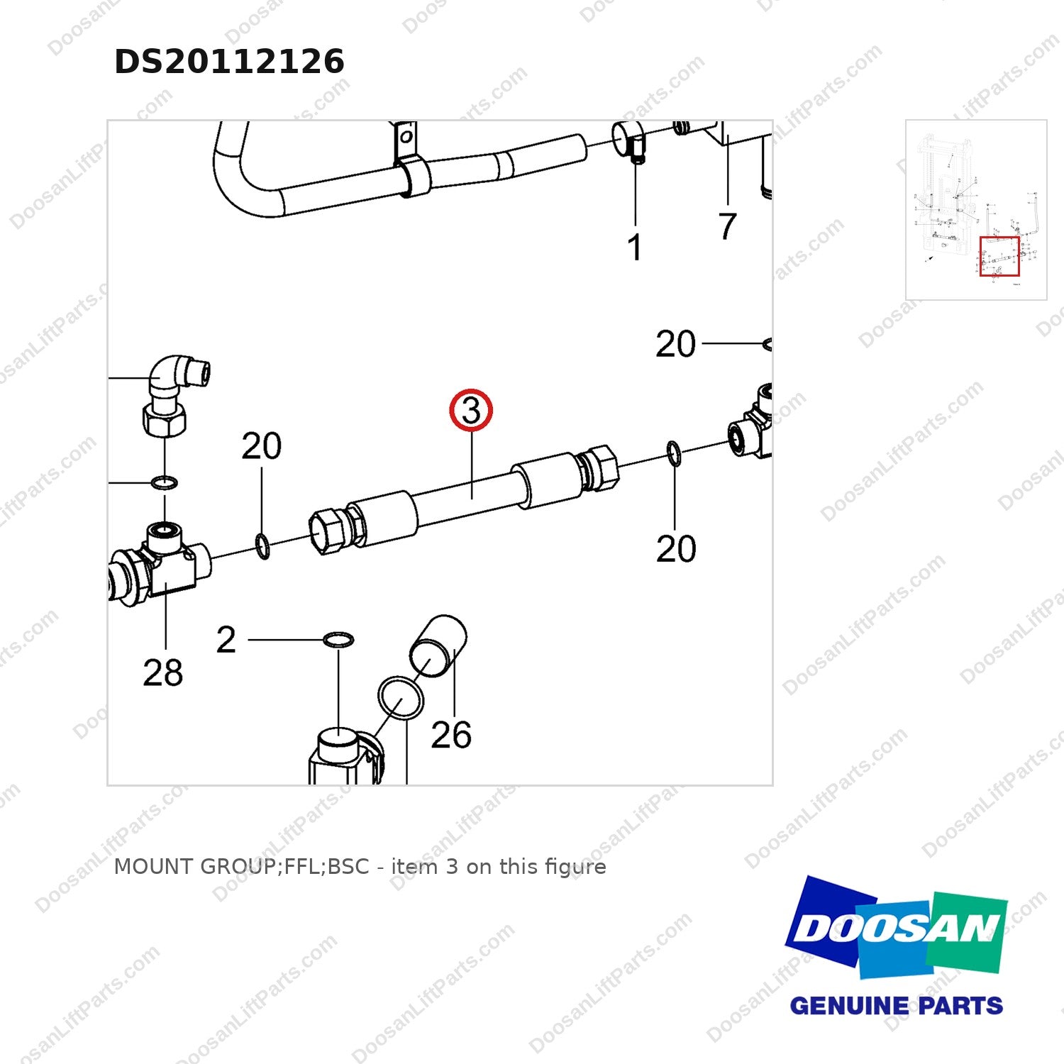 DS20112126 MOUNT GROUP;FFL;BSC - parts diagram, item 3 shown - genuine Doosan / Bobcat forklift part