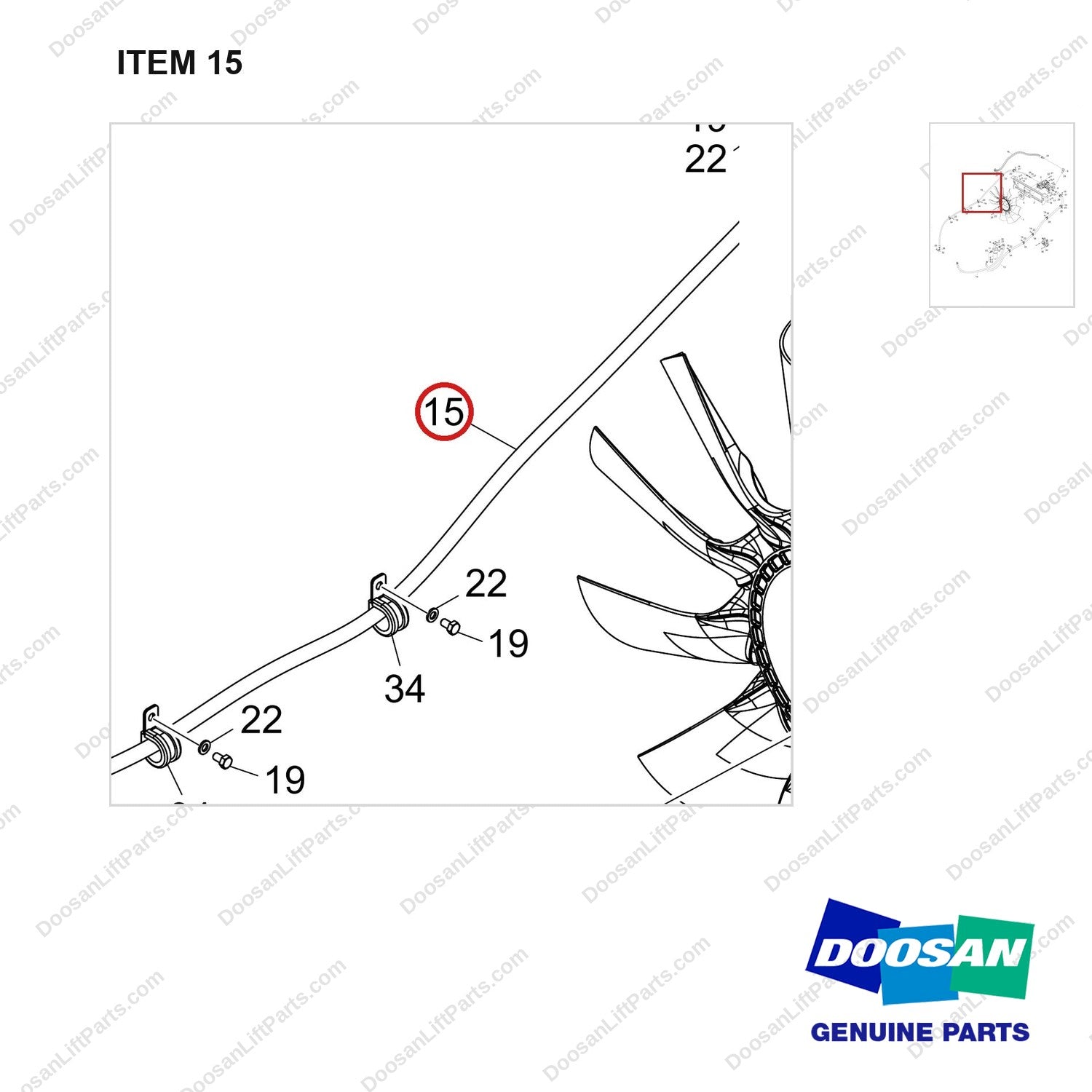 DS20112242 COOLING FAN GROUP;W/ AUTO REVERSE - parts diagram, item 15 shown - genuine Doosan / Bobcat forklift part